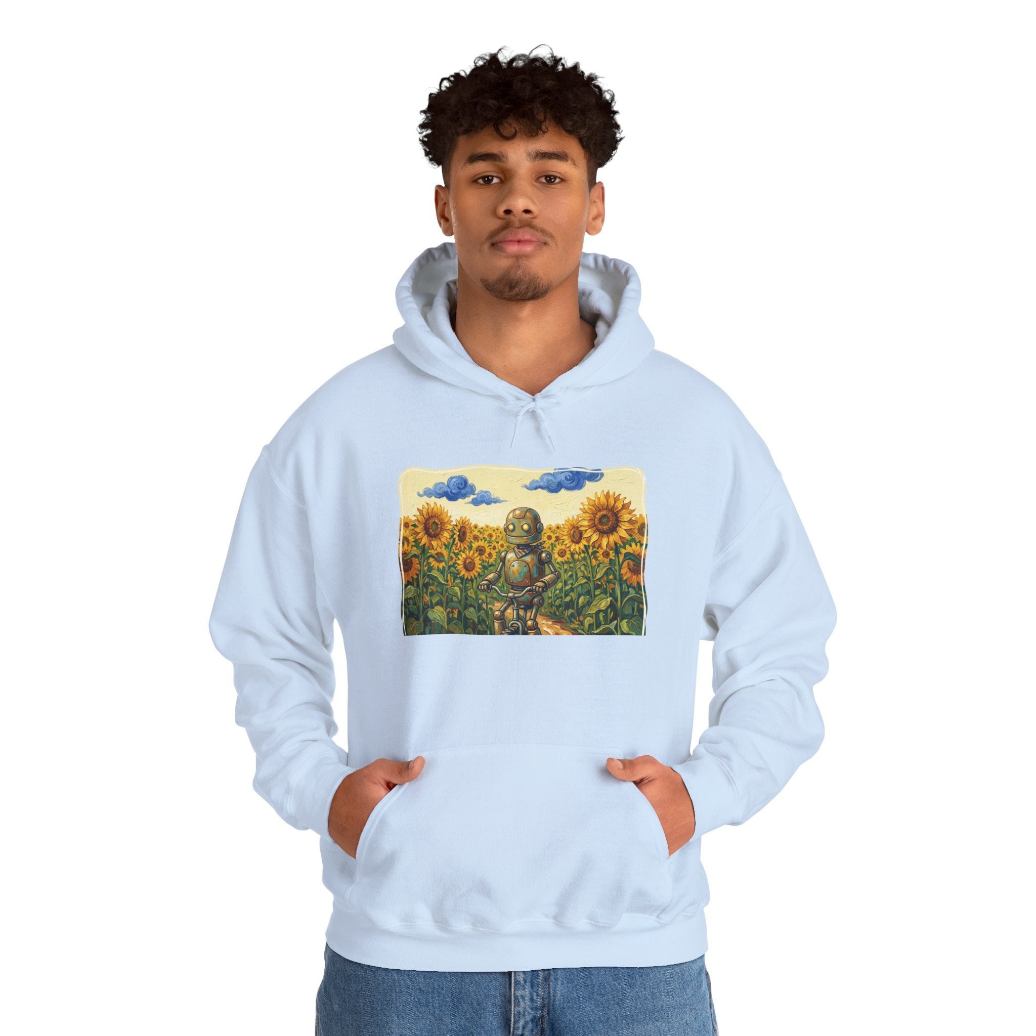 Heritage Hoodie — Vintage Robot in Sunflowers Graphic Sweatshirt - Sculpted Heritage