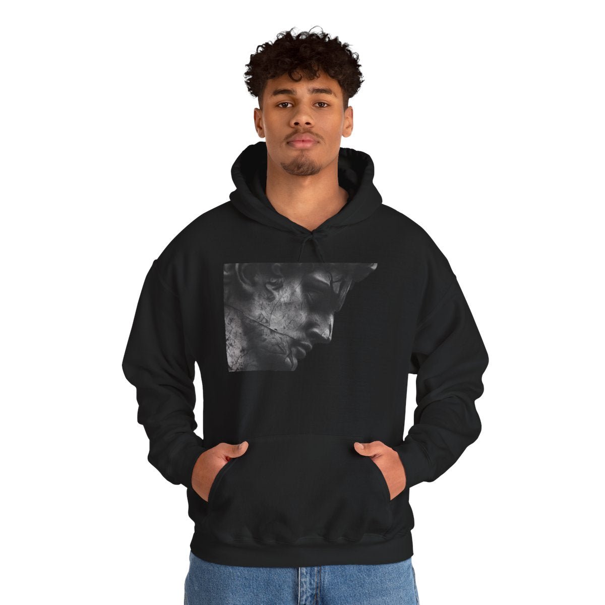 Copy of Classical Sculpture Portrait Hoodie - Moody Black & White Statue Print - Sculpted Heritage