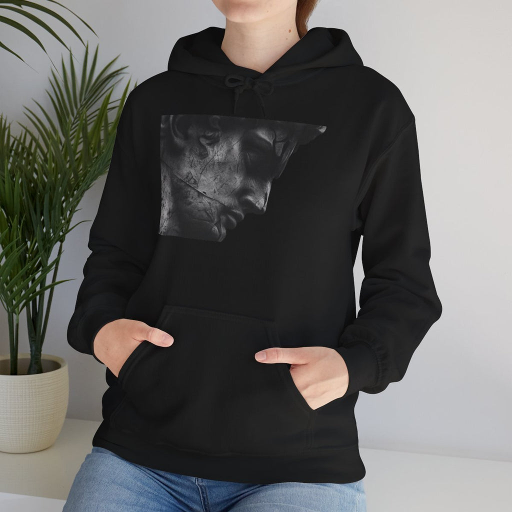 Copy of Classical Sculpture Portrait Hoodie - Moody Black & White Statue Print - Sculpted Heritage