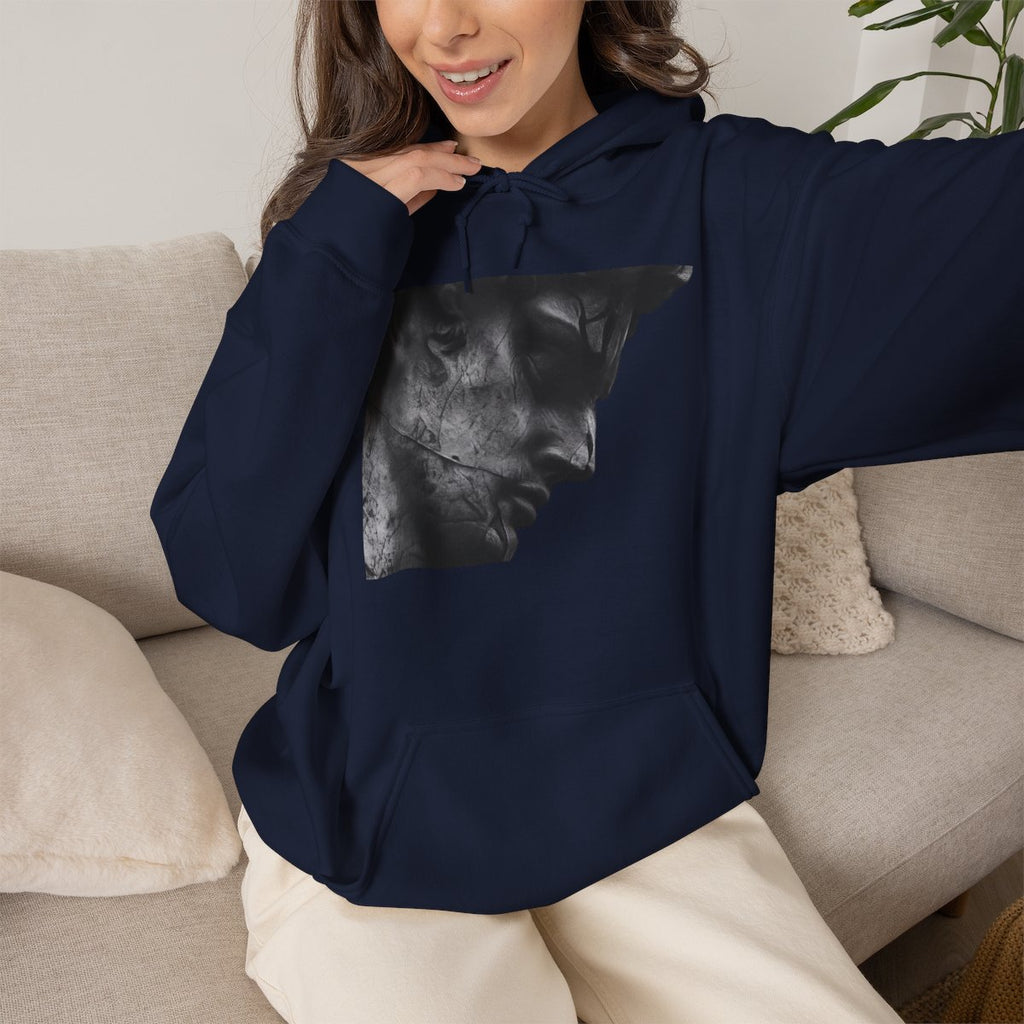 Copy of Classical Sculpture Portrait Hoodie - Moody Black & White Statue Print - Sculpted Heritage