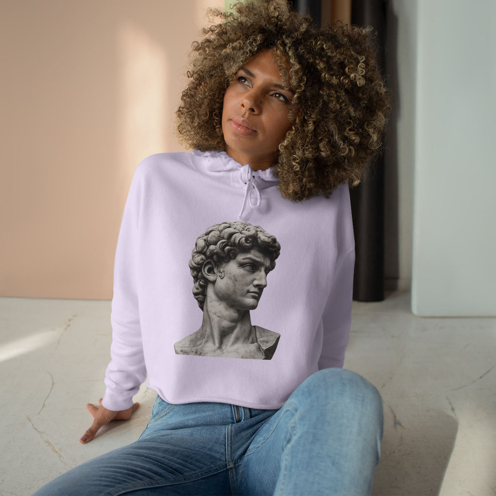 Cropped Hoodie with Michelangelo David Bust Print — Minimalist Artwear - Sculpted Heritage