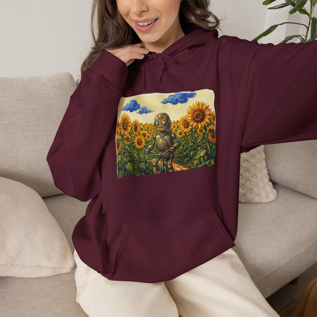 Heritage Hoodie — Vintage Robot in Sunflowers Graphic Sweatshirt - Sculpted Heritage