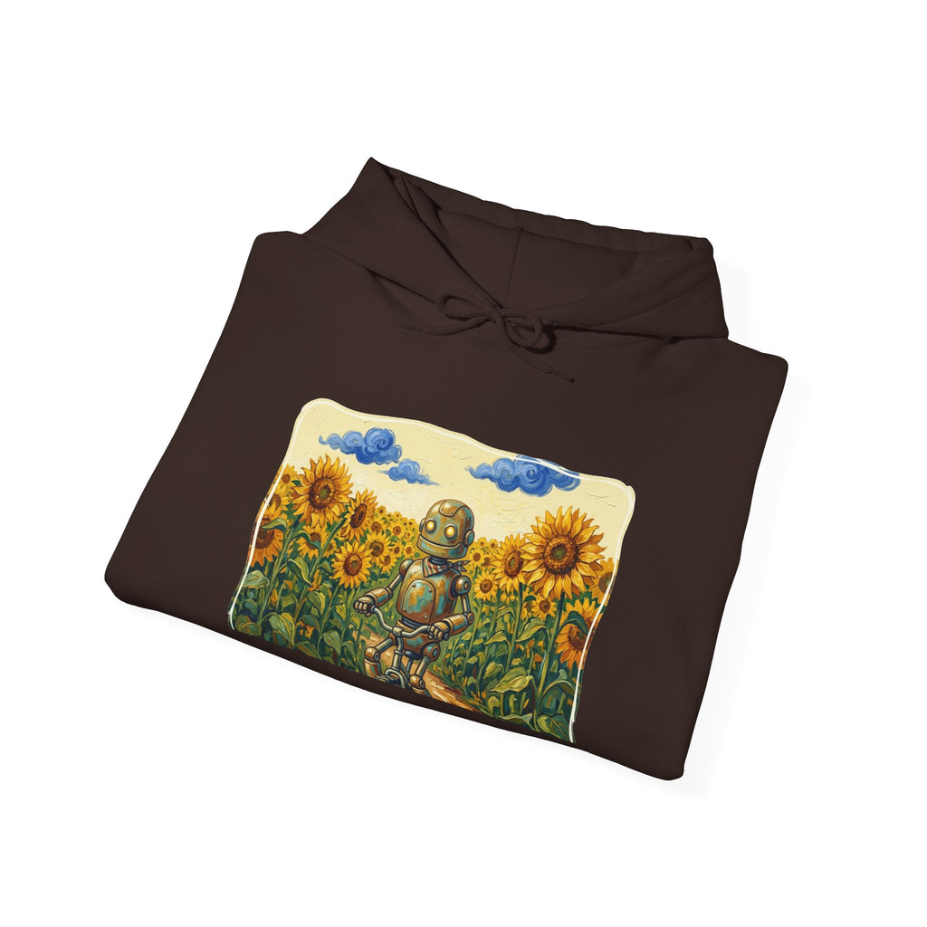 Heritage Hoodie — Vintage Robot in Sunflowers Graphic Sweatshirt - Sculpted Heritage