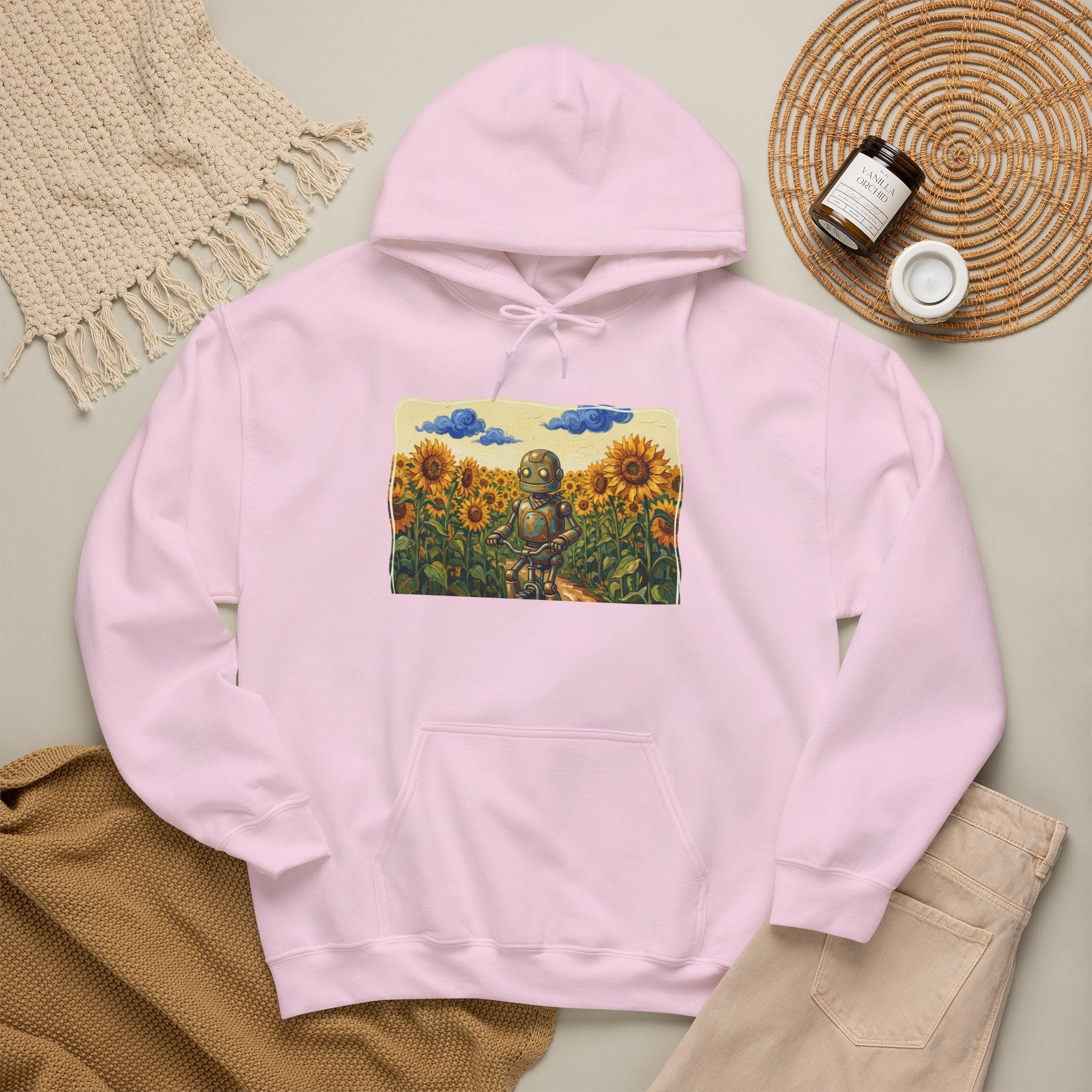 Heritage Hoodie — Vintage Robot in Sunflowers Graphic Sweatshirt - Sculpted Heritage