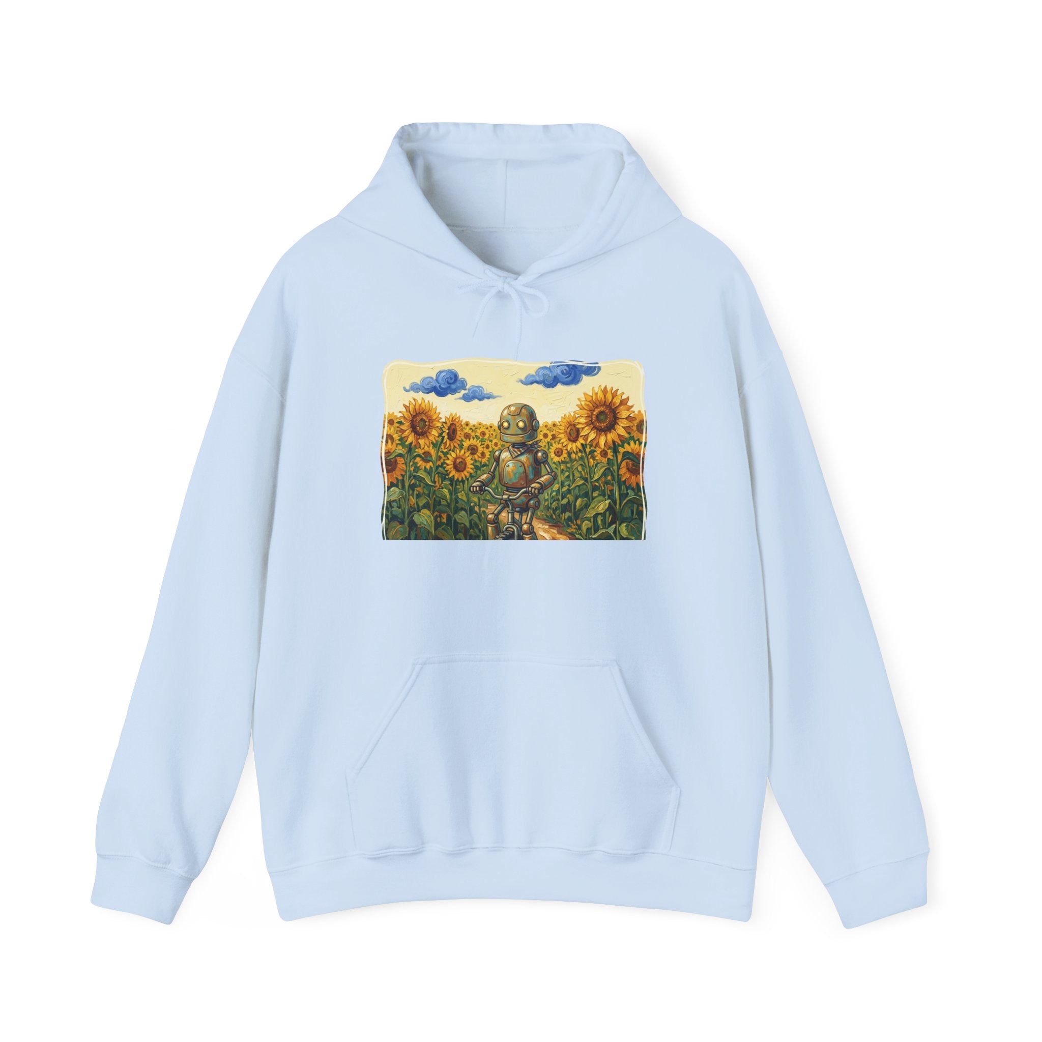 Heritage Hoodie — Vintage Robot in Sunflowers Graphic Sweatshirt - Sculpted Heritage