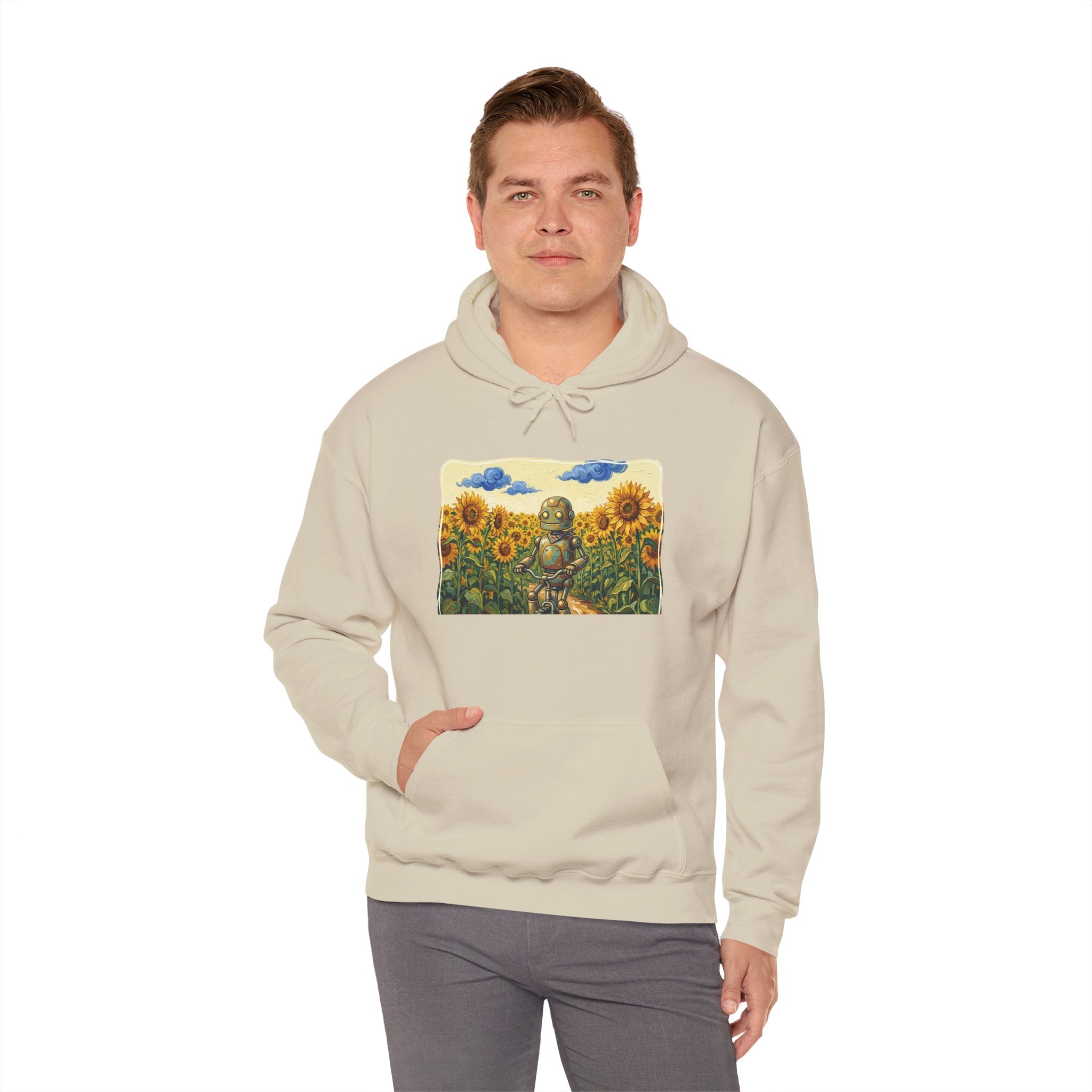 Heritage Hoodie — Vintage Robot in Sunflowers Graphic Sweatshirt - Sculpted Heritage