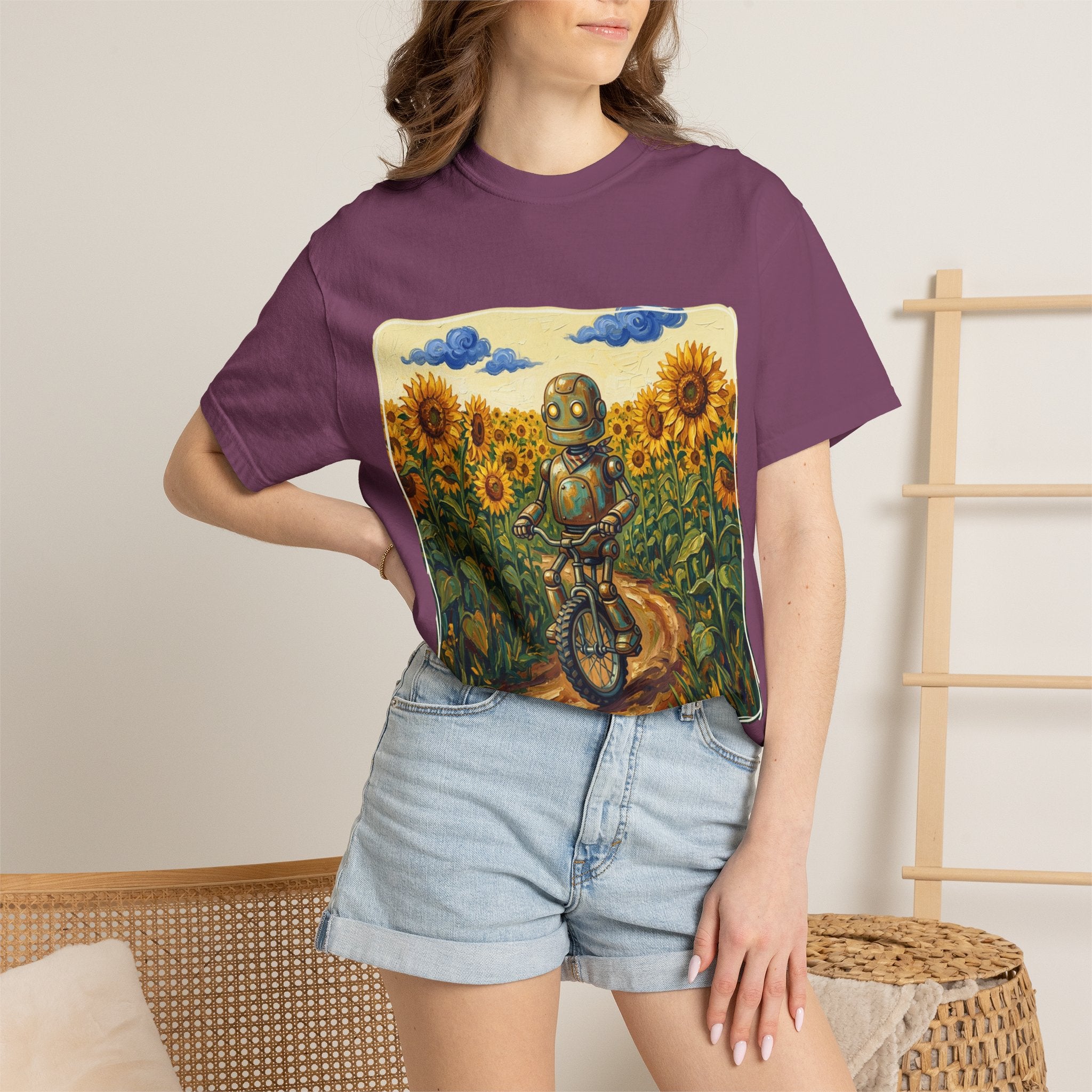 Sunflower Path Robot Biker T-Shirt - Sculpted Heritage