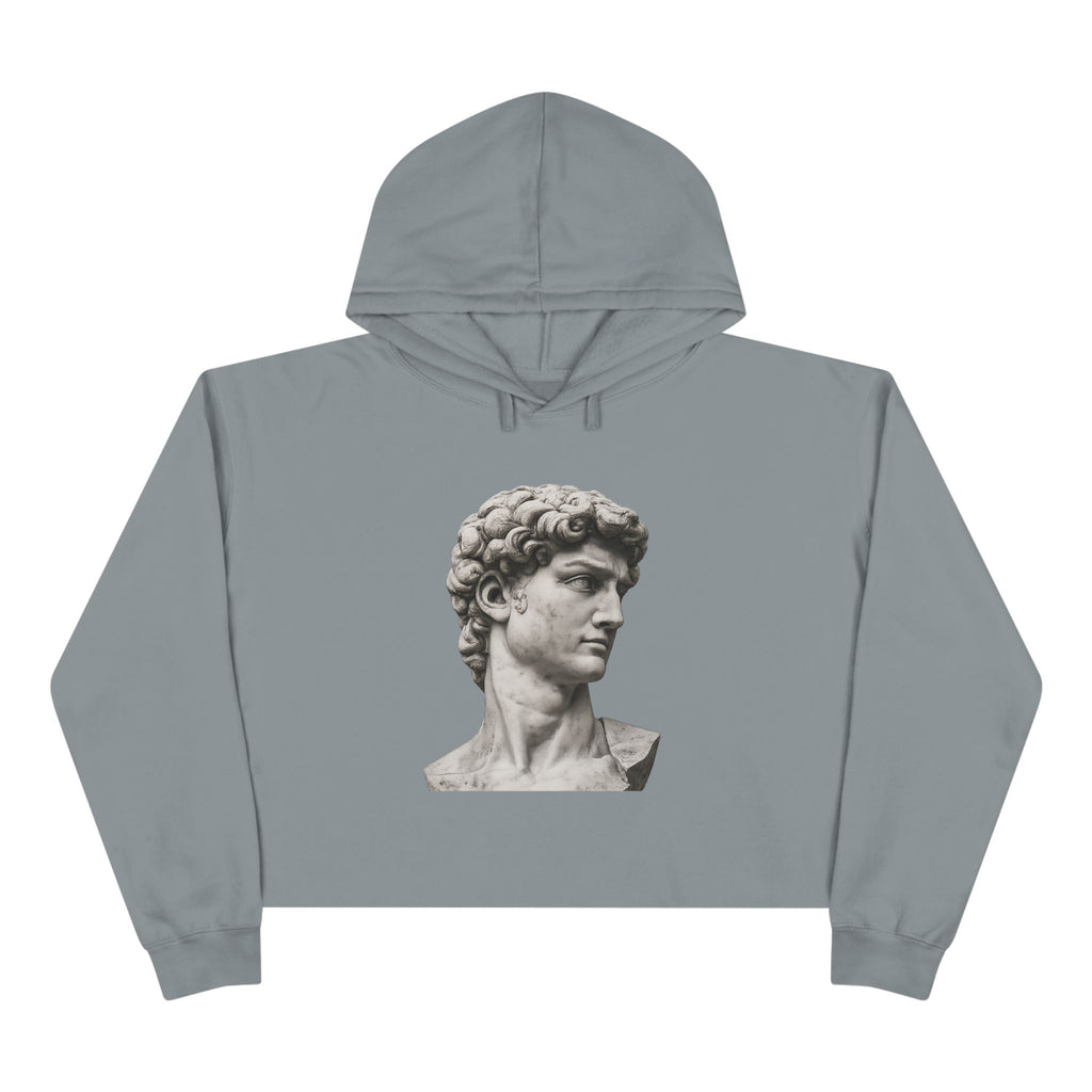 Cropped Hoodie with Michelangelo David Bust Print — Minimalist Artwear - Sculpted Heritage