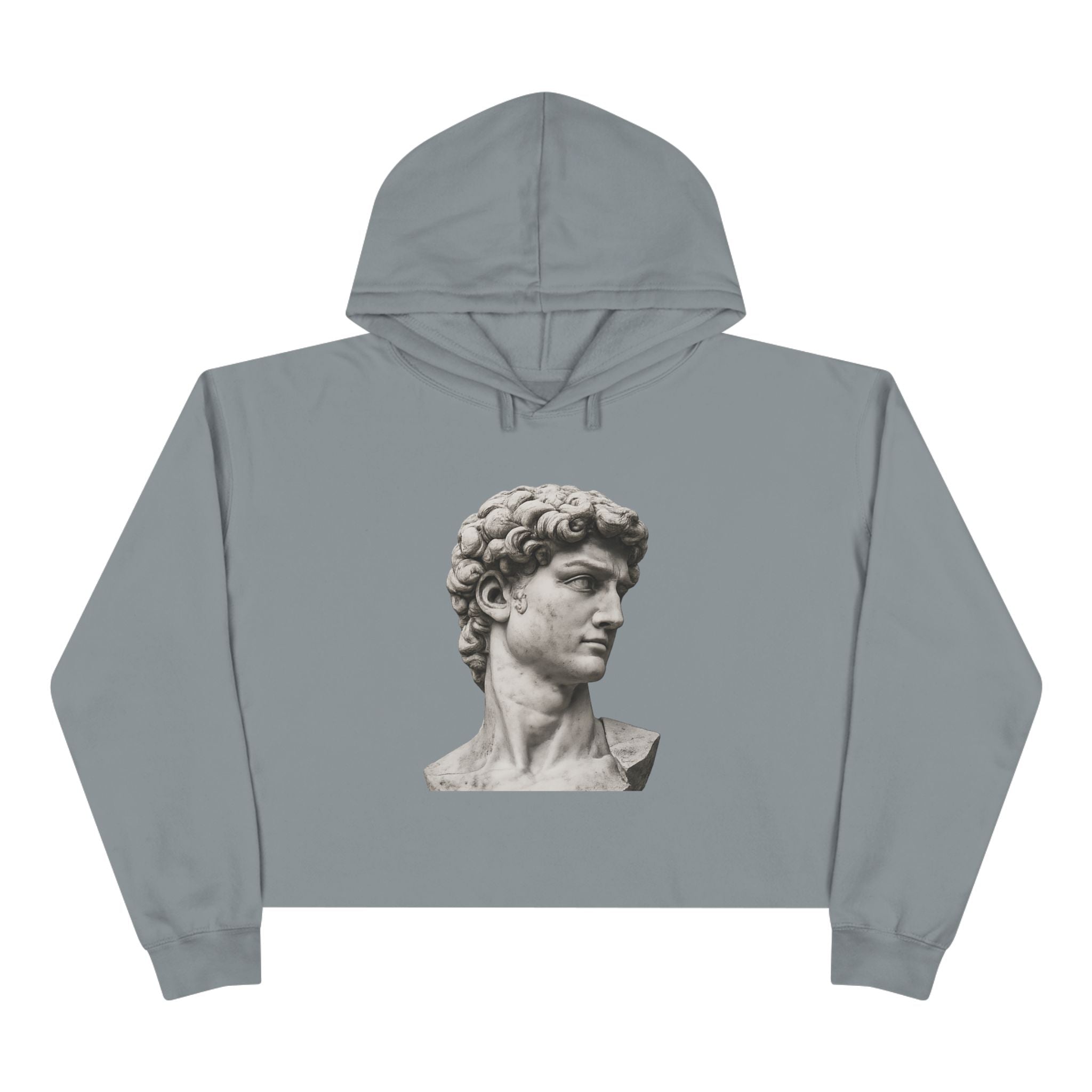 Cropped Hoodie with Michelangelo David Bust Print — Minimalist Artwear - Sculpted Heritage