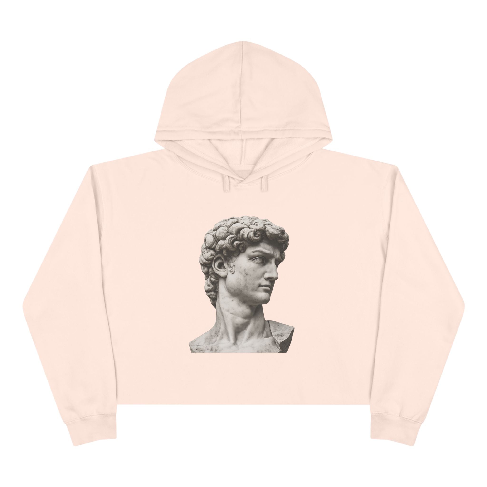 Cropped Hoodie with Michelangelo David Bust Print — Minimalist Artwear - Sculpted Heritage