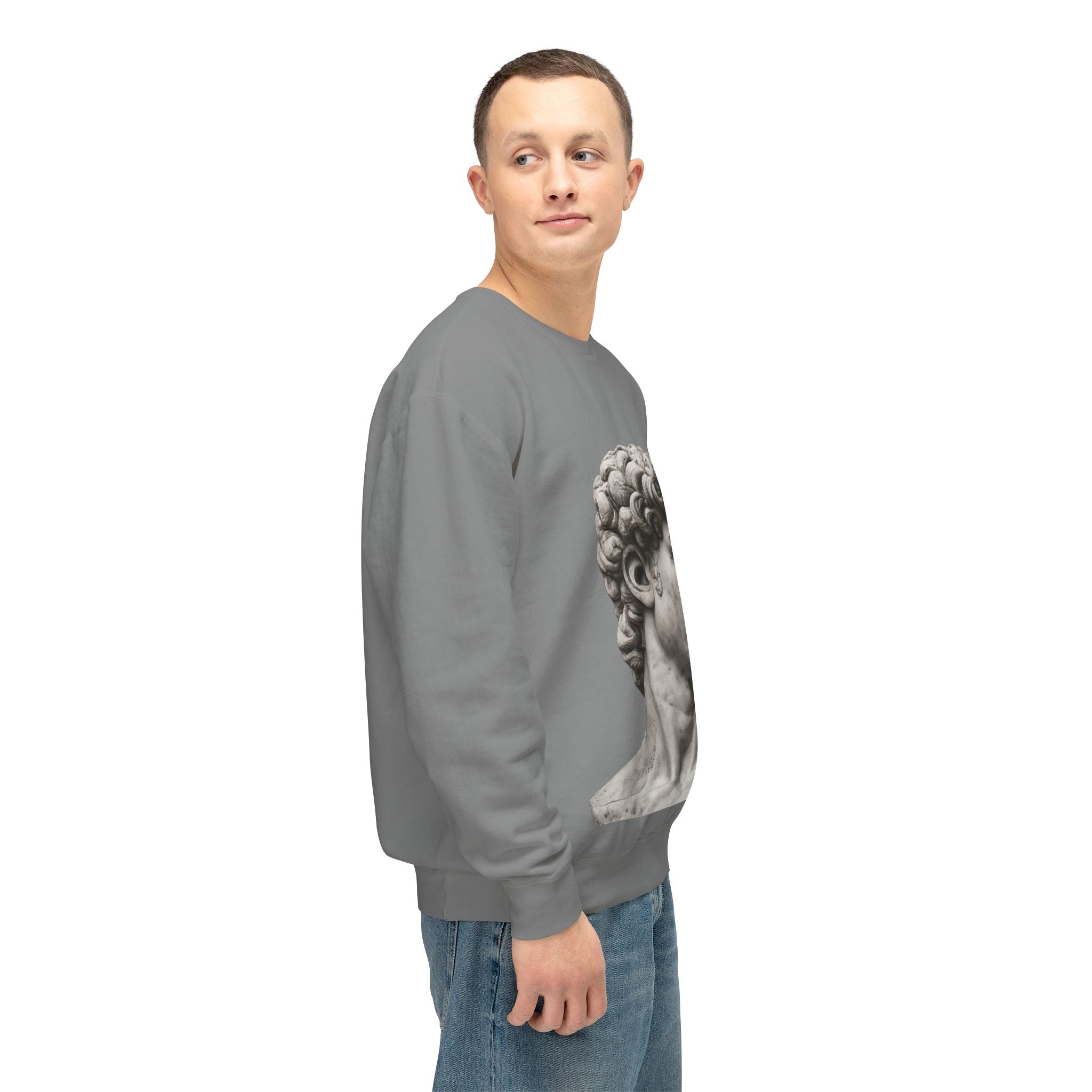 David Bust Crewneck Sweatshirt — Classical Sculpture Graphic Pullover - Sculpted Heritage