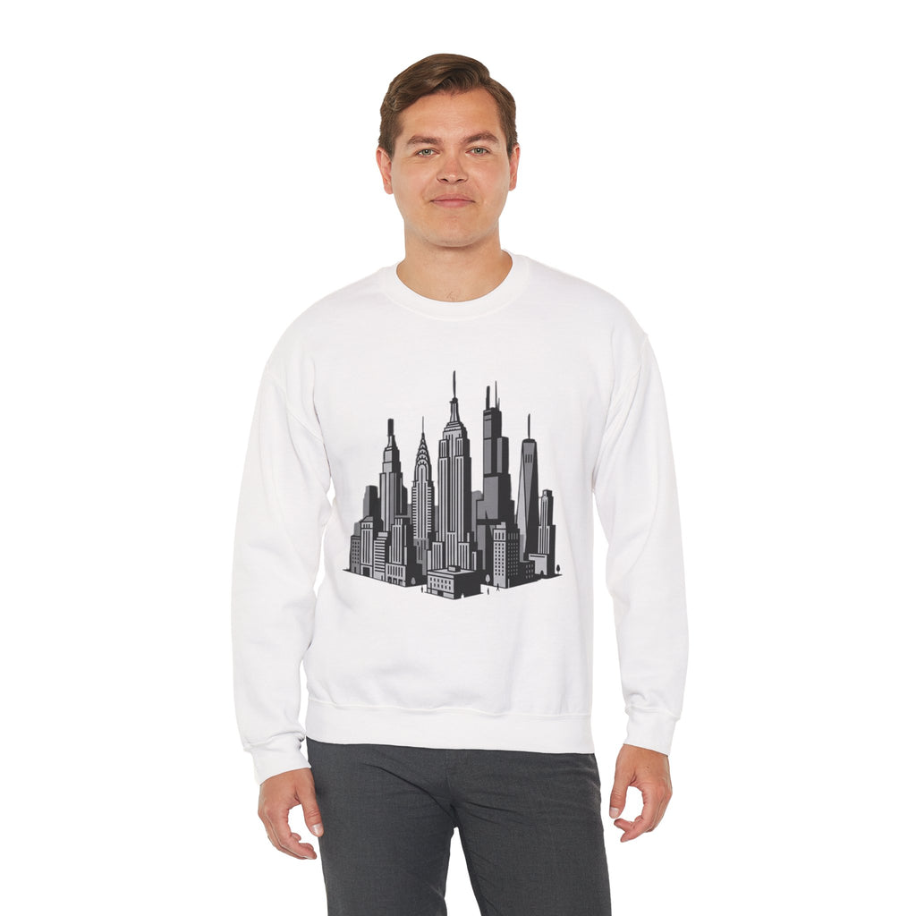 Sculpted Heritage Sweatshirt — Monochrome Urban Skyline Graphic - Sculpted Heritage