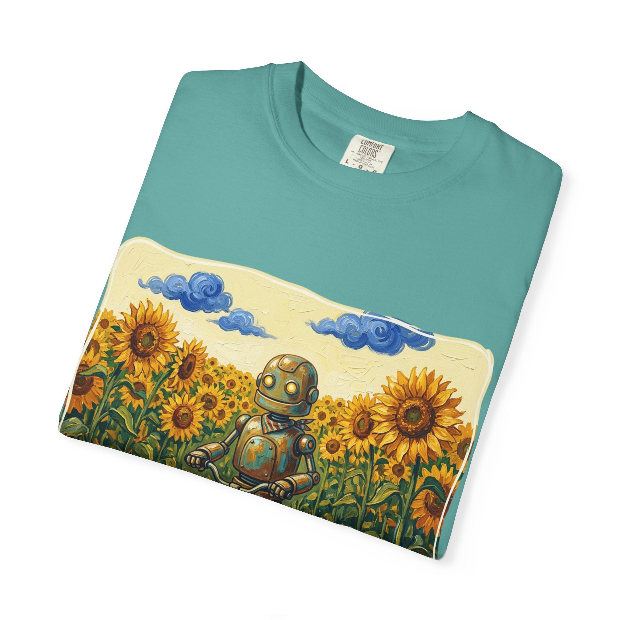 Sunflower Path Robot Biker T-Shirt - Sculpted Heritage