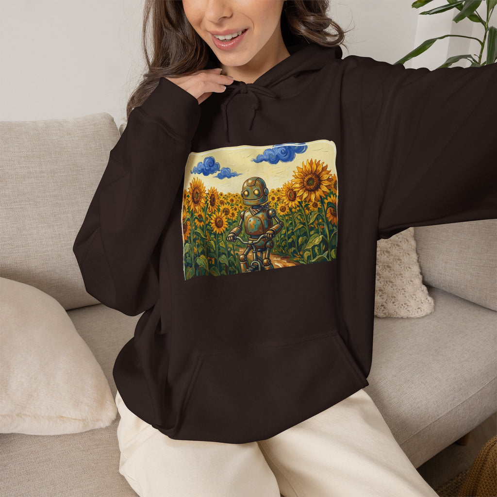 Heritage Hoodie — Vintage Robot in Sunflowers Graphic Sweatshirt - Sculpted Heritage