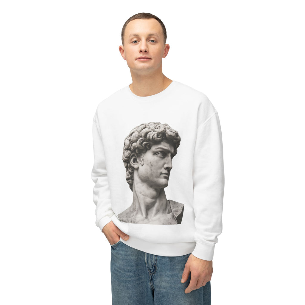 David Bust Crewneck Sweatshirt — Classical Sculpture Graphic Pullover - Sculpted Heritage