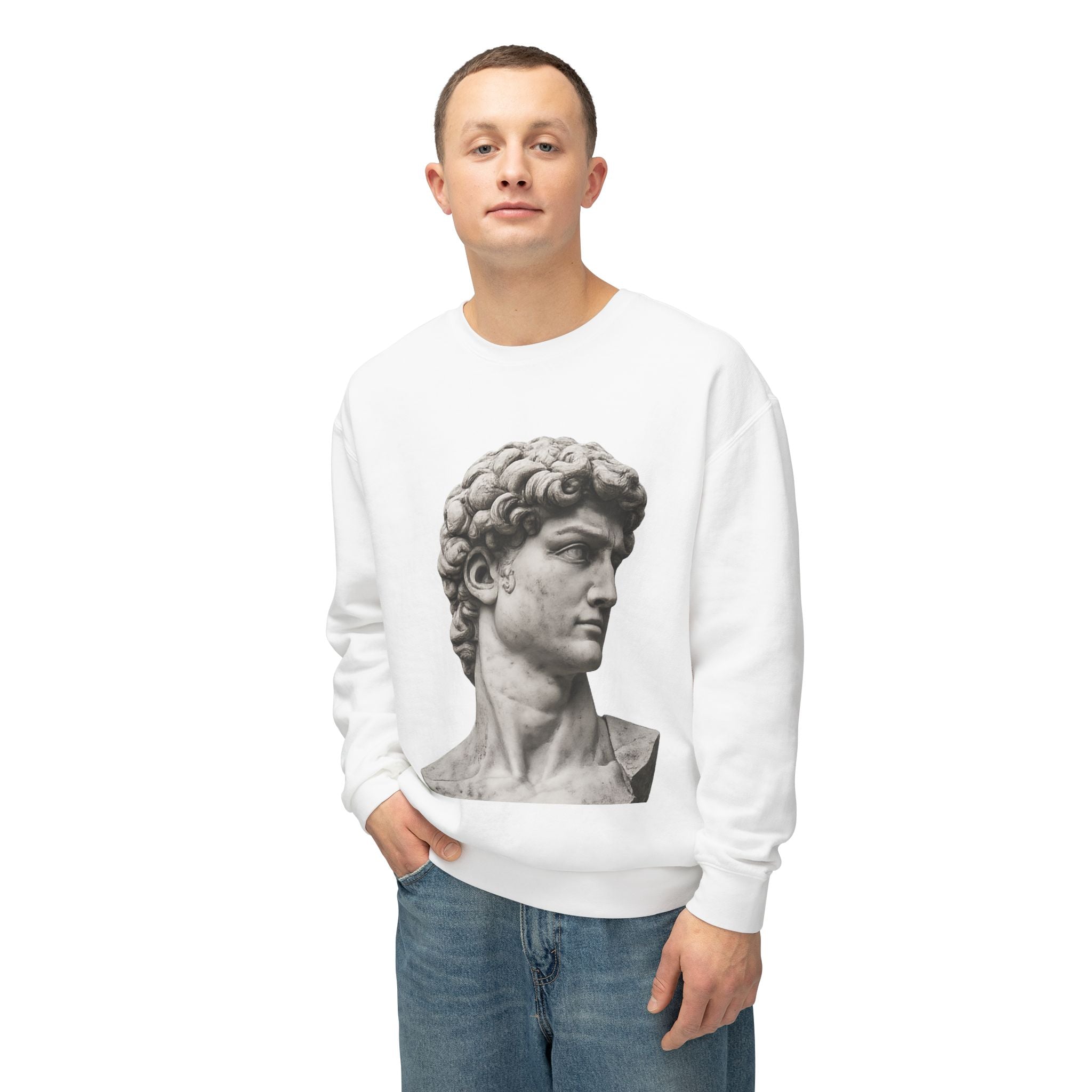 David Bust Crewneck Sweatshirt — Classical Sculpture Graphic Pullover - Sculpted Heritage