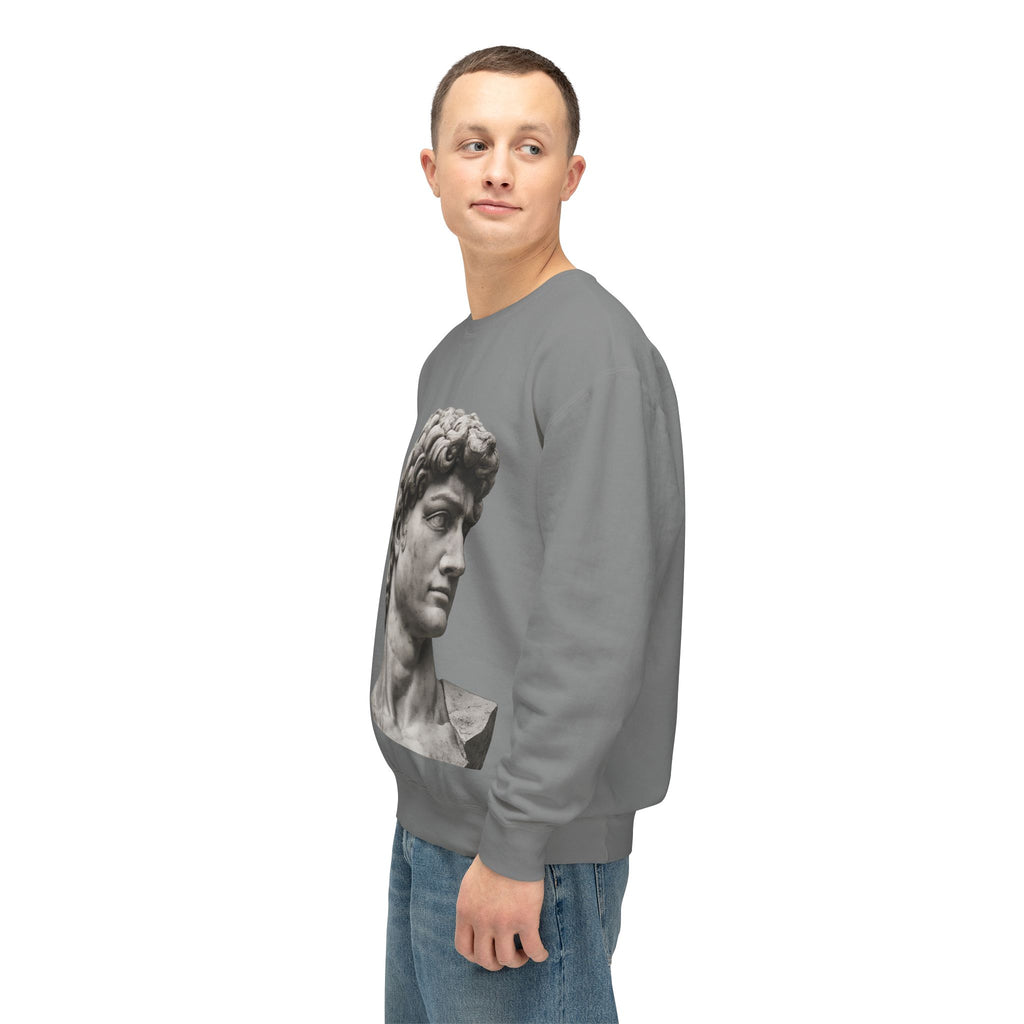 David Bust Crewneck Sweatshirt — Classical Sculpture Graphic Pullover - Sculpted Heritage
