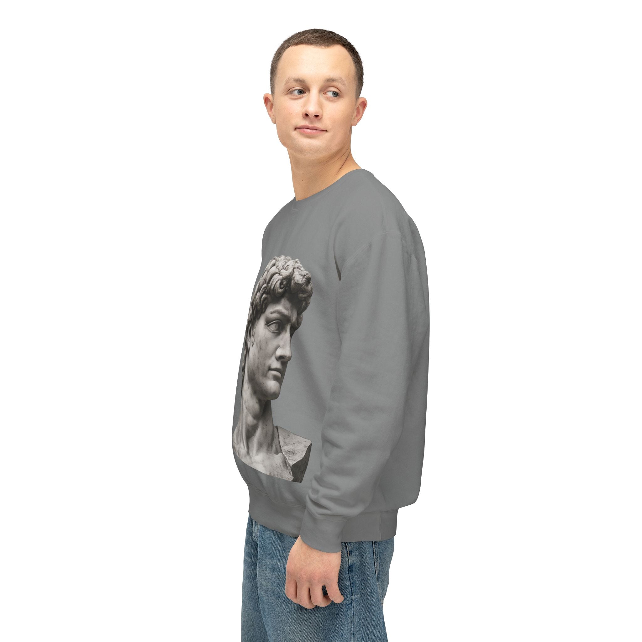 David Bust Crewneck Sweatshirt — Classical Sculpture Graphic Pullover - Sculpted Heritage
