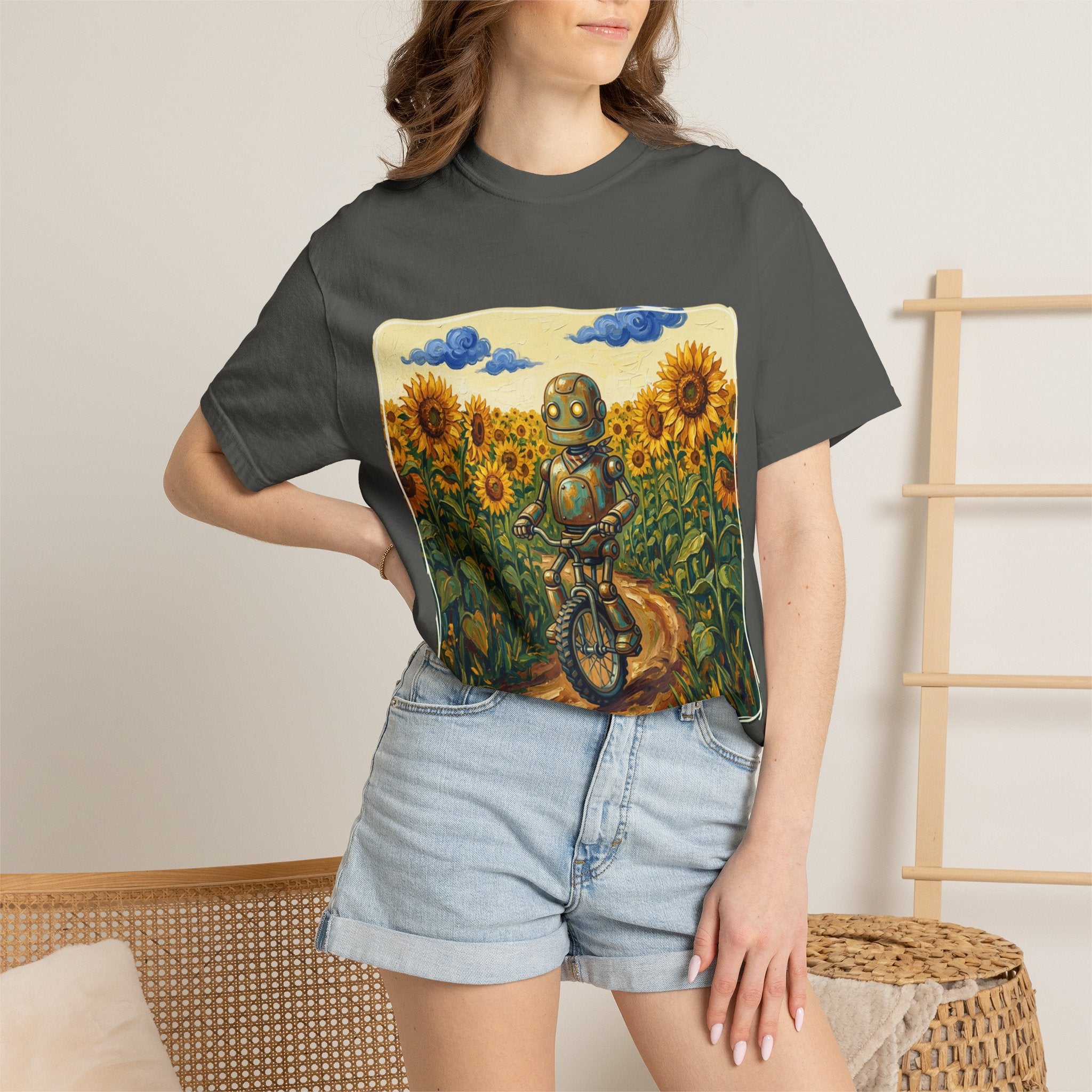 Sunflower Path Robot Biker T-Shirt - Sculpted Heritage