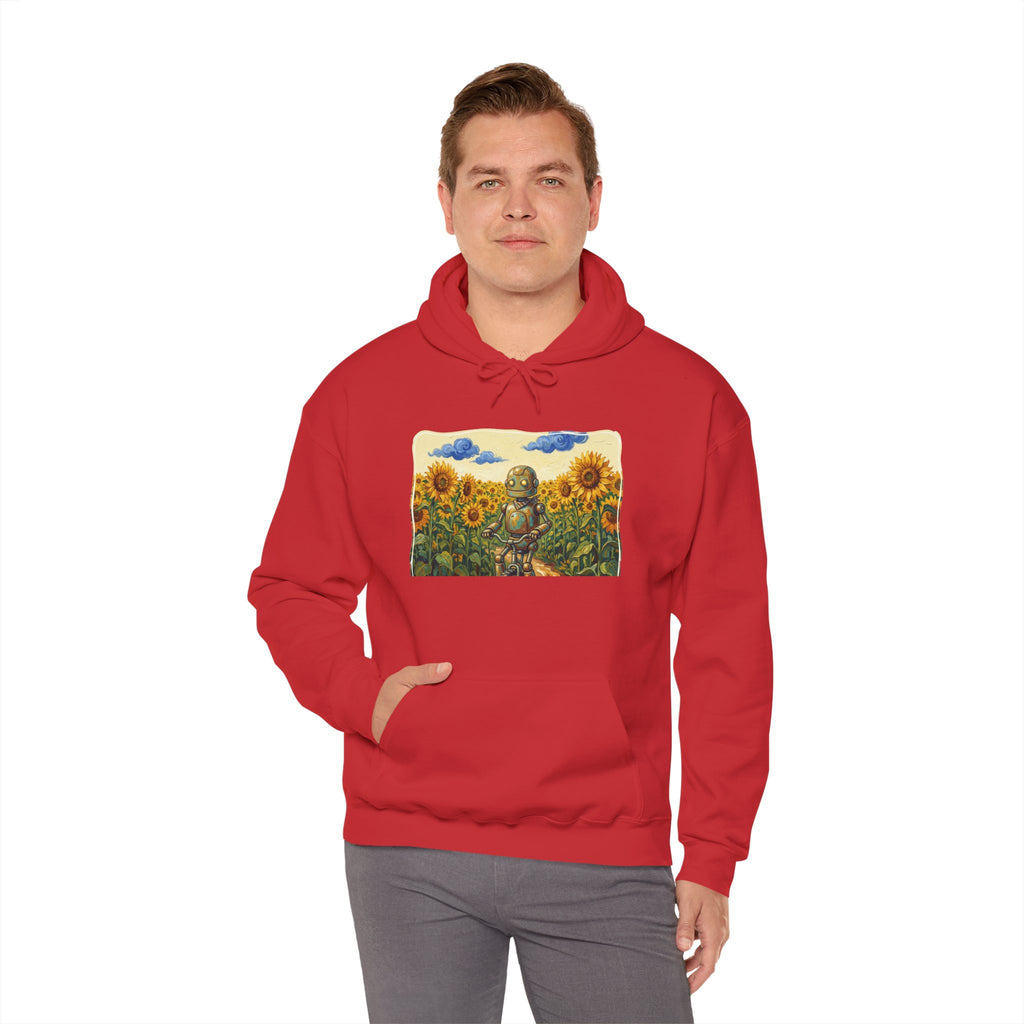 Heritage Hoodie — Vintage Robot in Sunflowers Graphic Sweatshirt - Sculpted Heritage