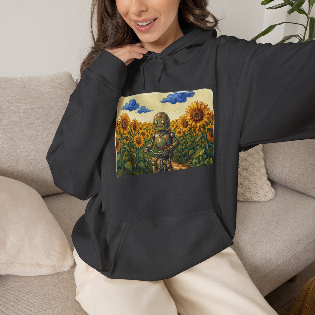 Heritage Hoodie — Vintage Robot in Sunflowers Graphic Sweatshirt - Sculpted Heritage