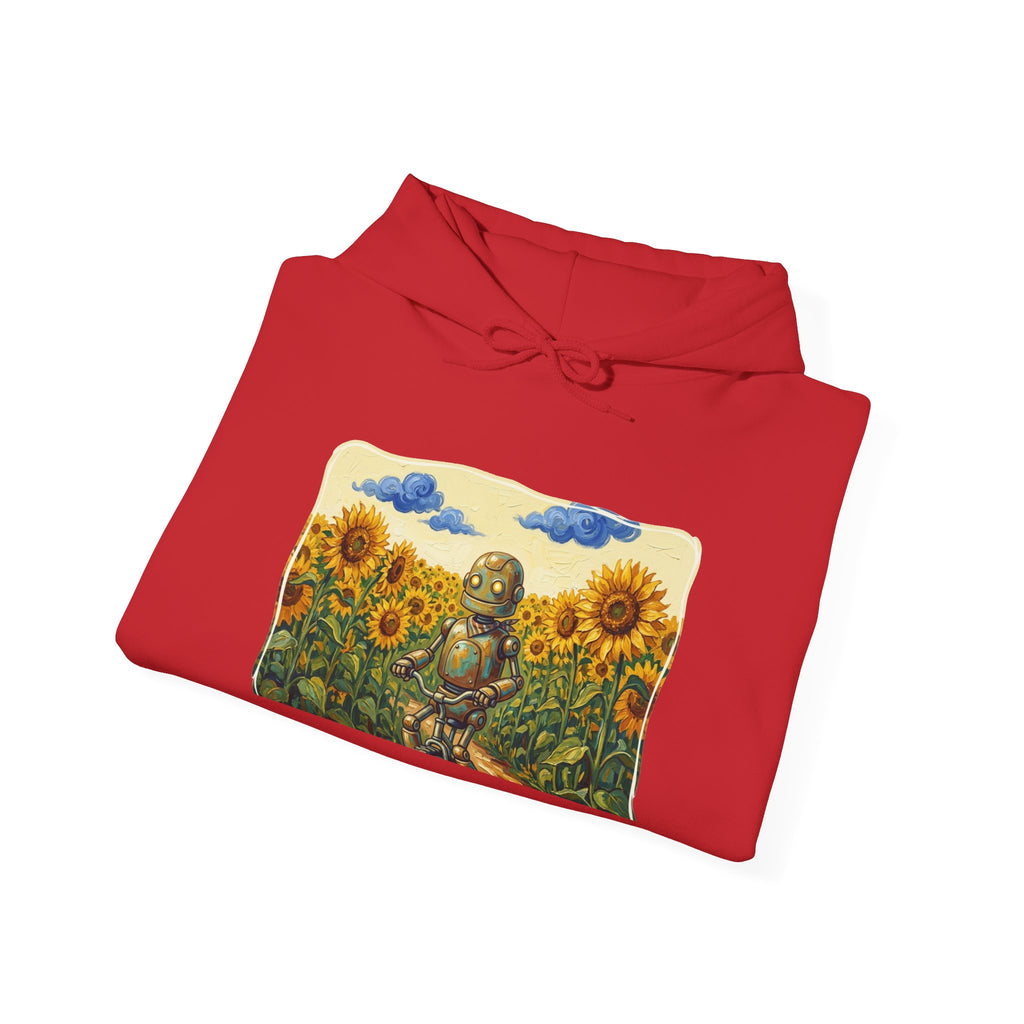 Heritage Hoodie — Vintage Robot in Sunflowers Graphic Sweatshirt - Sculpted Heritage