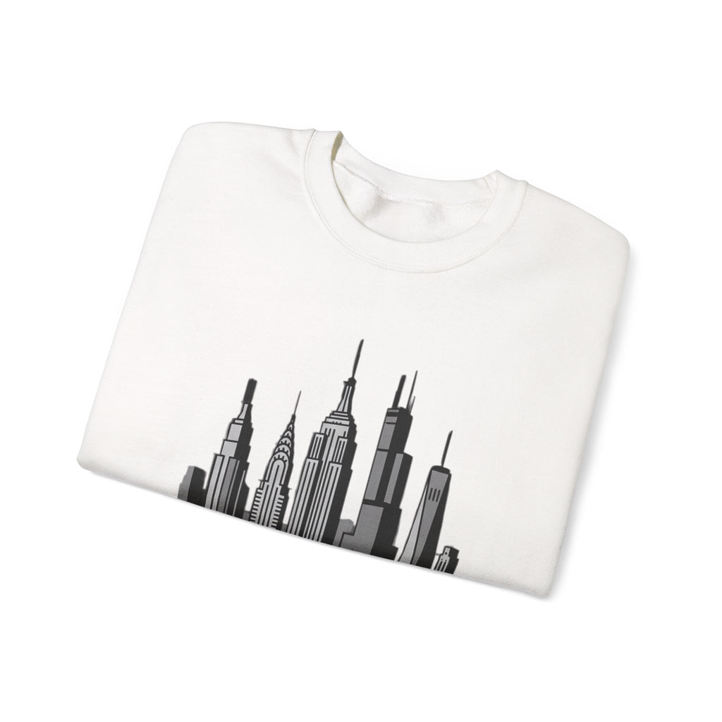 Sculpted Heritage Sweatshirt — Monochrome Urban Skyline Graphic - Sculpted Heritage