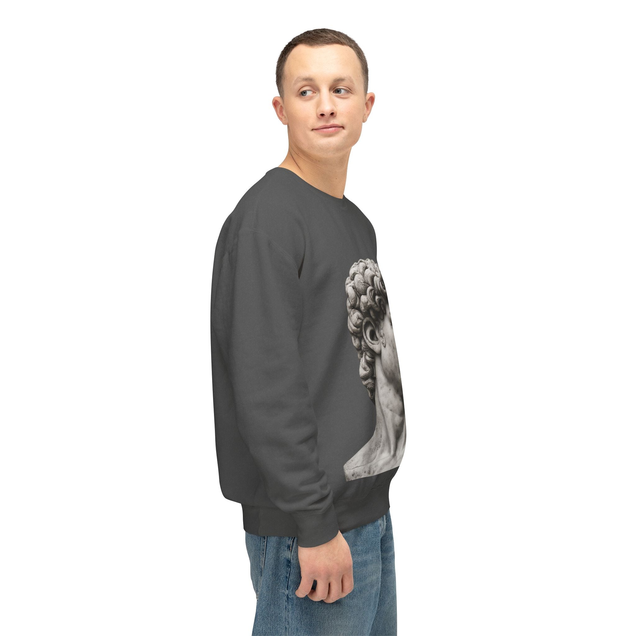 David Bust Crewneck Sweatshirt — Classical Sculpture Graphic Pullover - Sculpted Heritage
