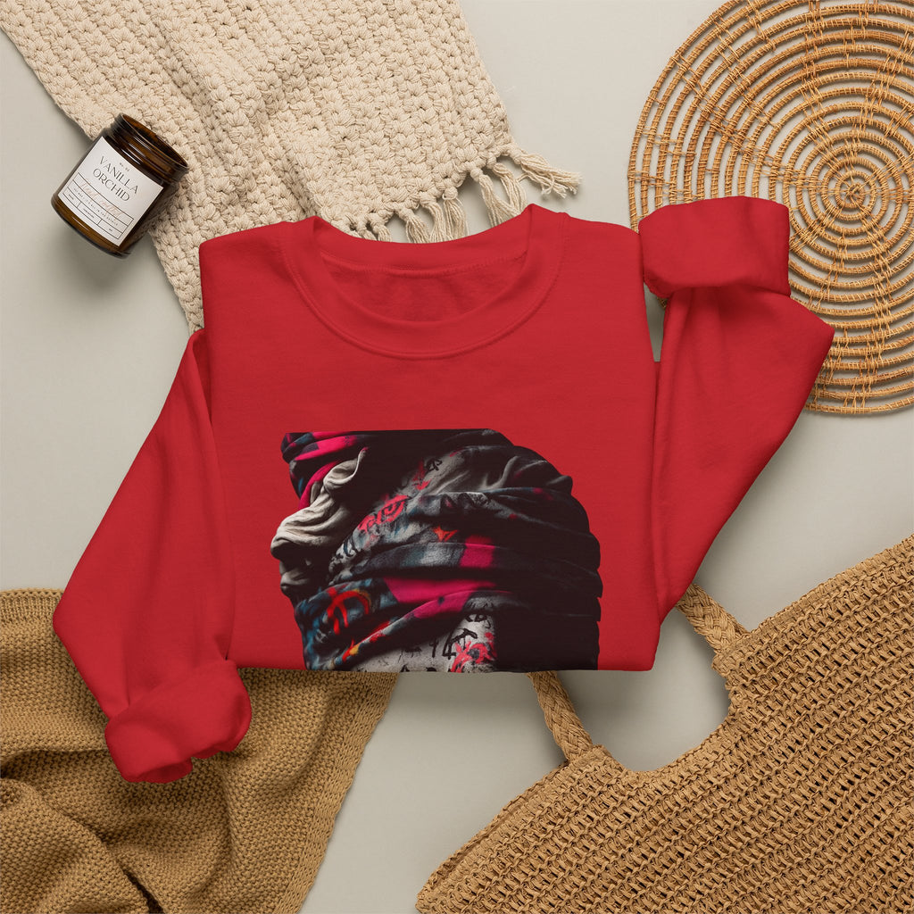 Graffiti Roman Bust Crewneck Sweatshirt — Statue Head Urban Art Graphic - Sculpted Heritage
