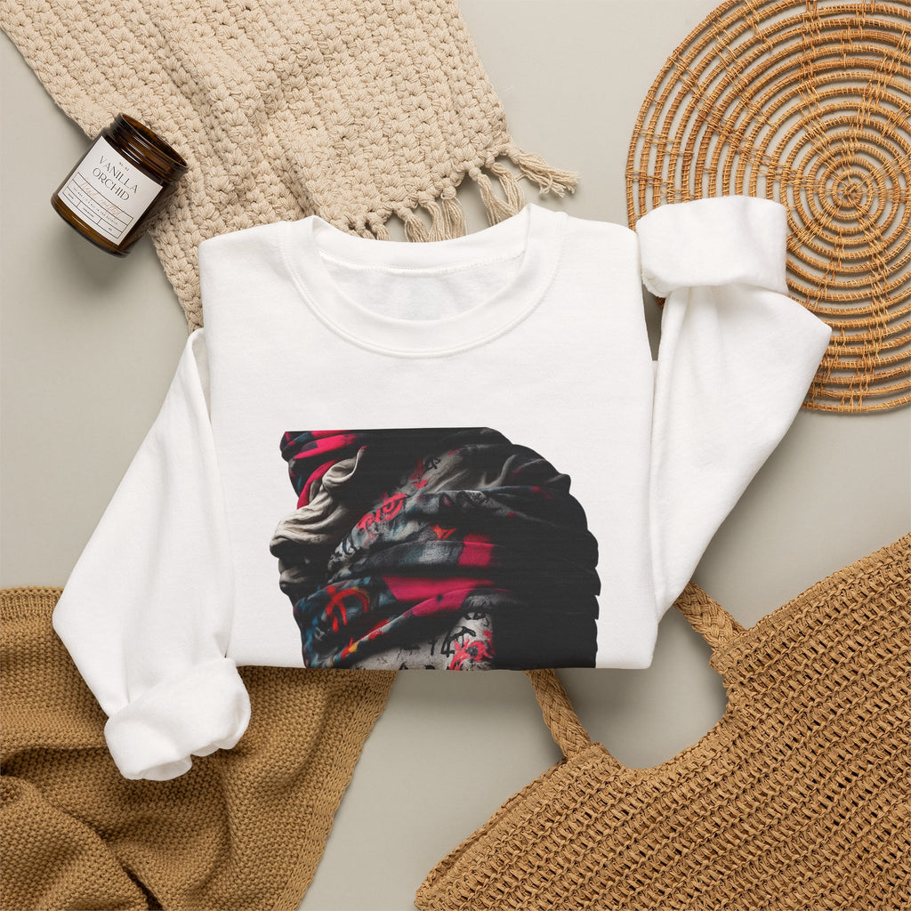 Graffiti Roman Bust Crewneck Sweatshirt — Statue Head Urban Art Graphic - Sculpted Heritage