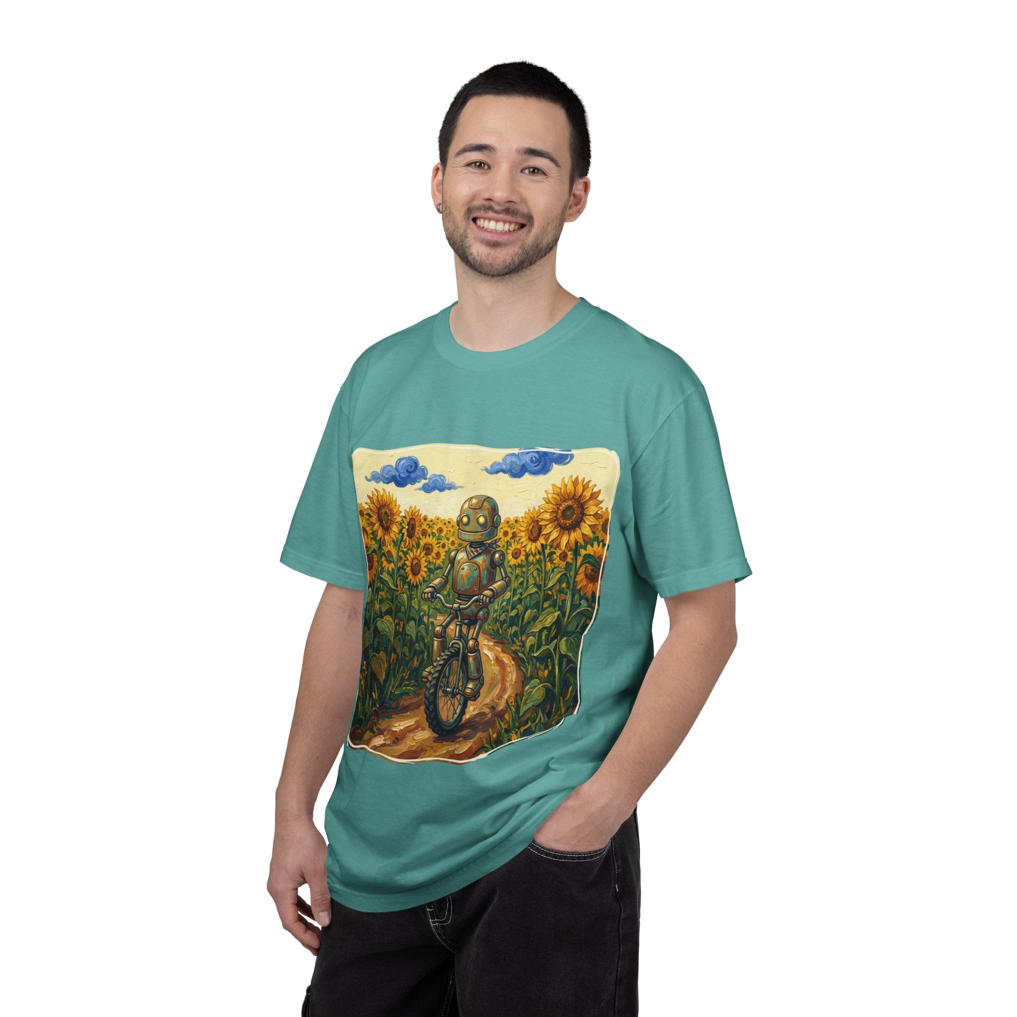 Sunflower Path Robot Biker T-Shirt - Sculpted Heritage