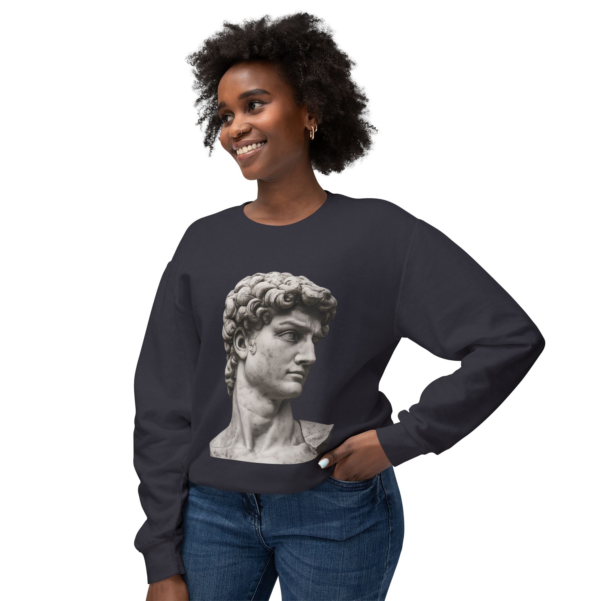 David Bust Crewneck Sweatshirt — Classical Sculpture Graphic Pullover - Sculpted Heritage
