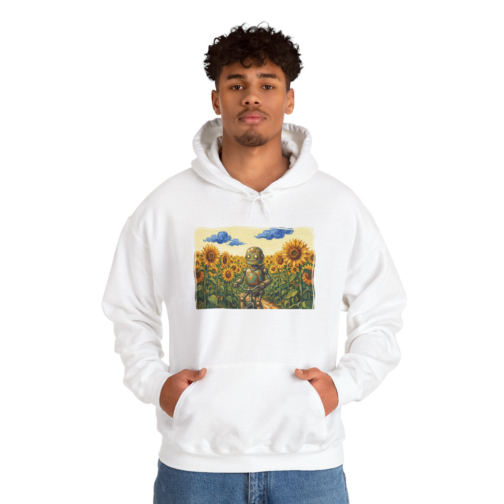 Heritage Hoodie — Vintage Robot in Sunflowers Graphic Sweatshirt - Sculpted Heritage