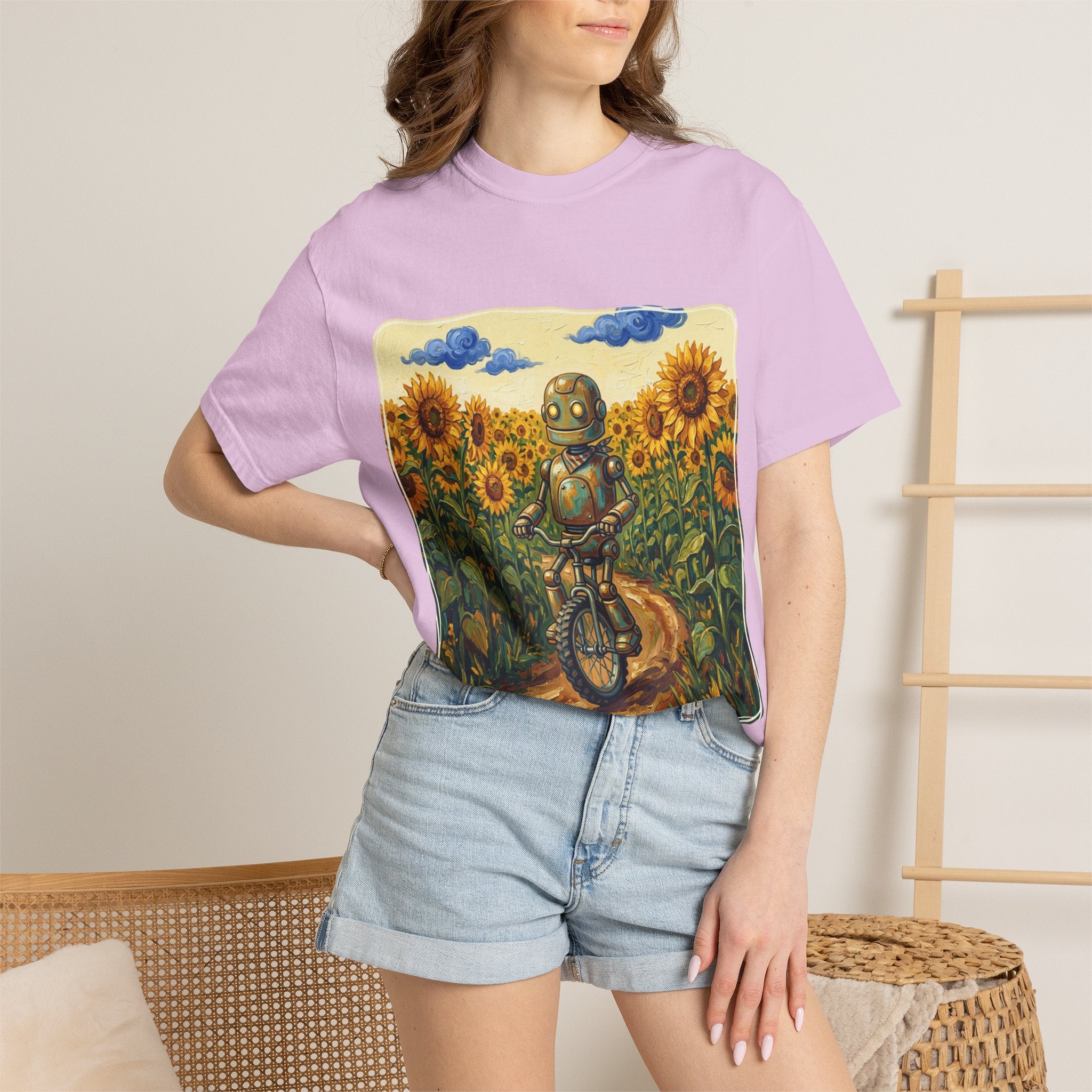 Sunflower Path Robot Biker T-Shirt - Sculpted Heritage