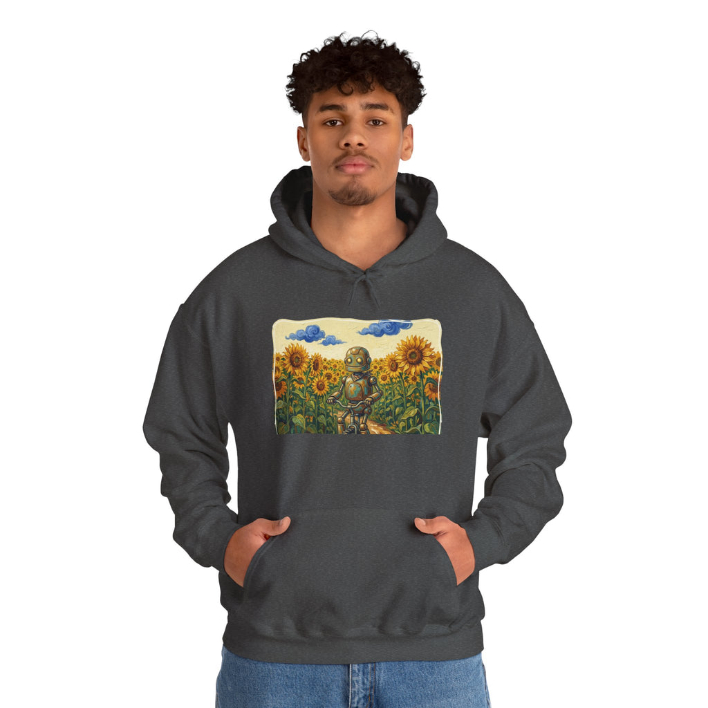 Heritage Hoodie — Vintage Robot in Sunflowers Graphic Sweatshirt - Sculpted Heritage