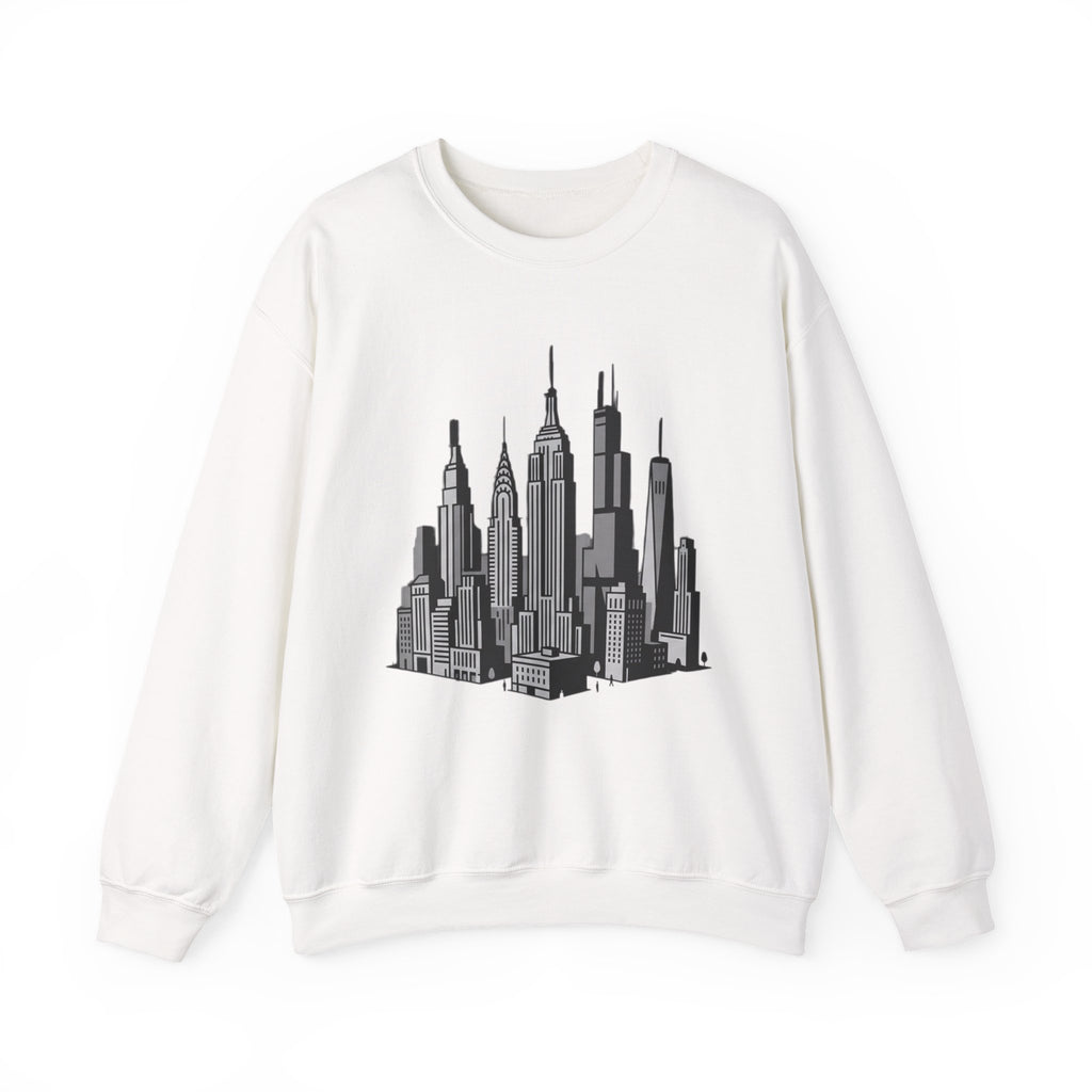 Sculpted Heritage Sweatshirt — Monochrome Urban Skyline Graphic - Sculpted Heritage