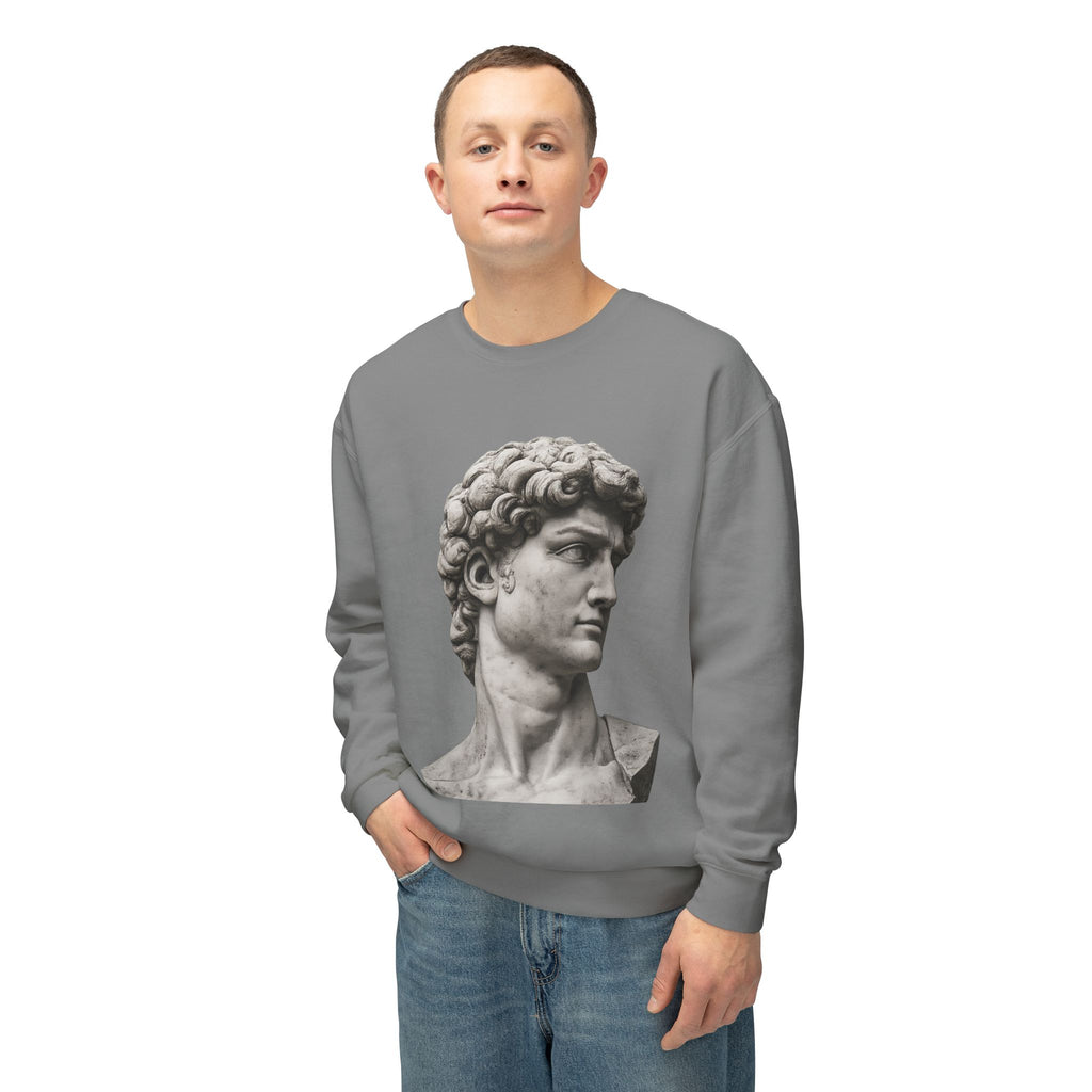 David Bust Crewneck Sweatshirt — Classical Sculpture Graphic Pullover - Sculpted Heritage
