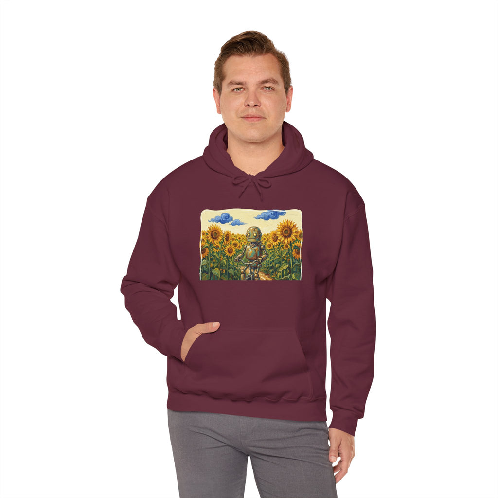 Heritage Hoodie — Vintage Robot in Sunflowers Graphic Sweatshirt - Sculpted Heritage
