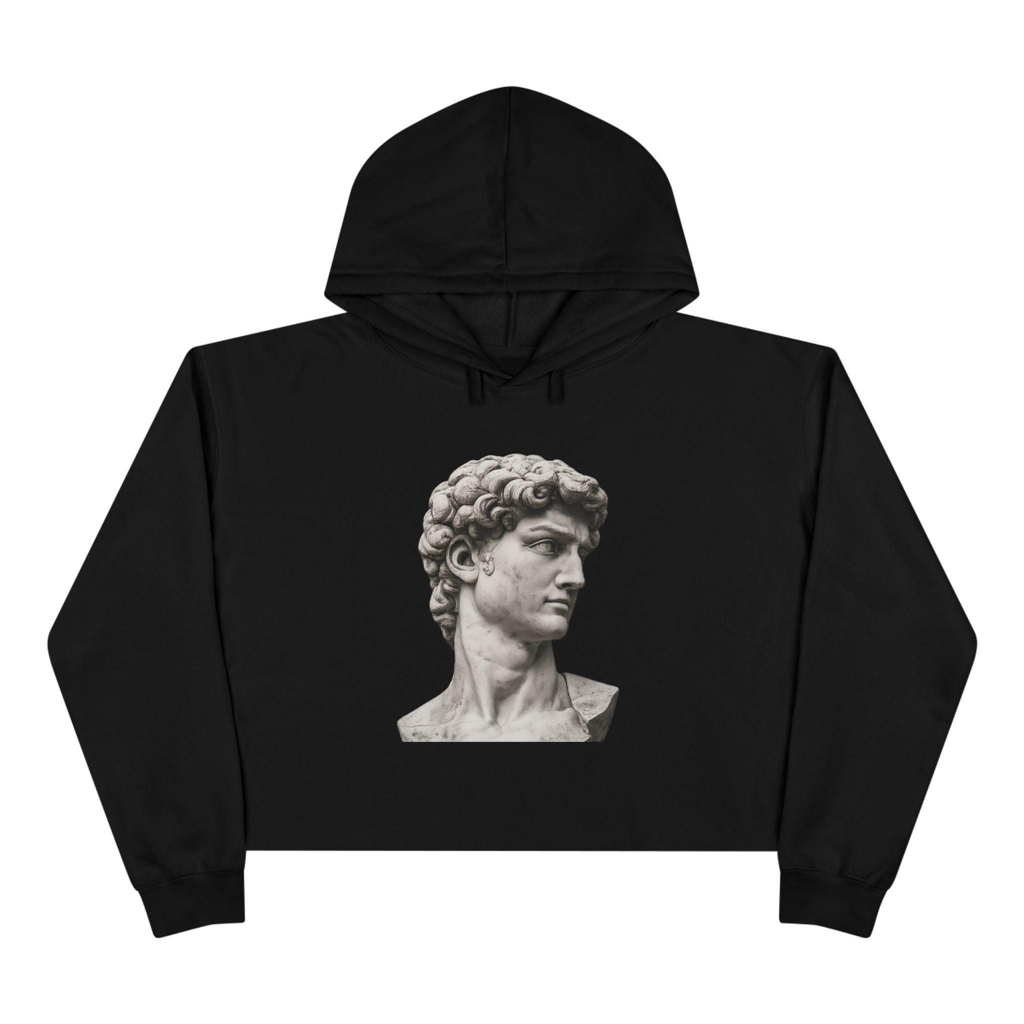 Cropped Hoodie with Michelangelo David Bust Print — Minimalist Artwear - Sculpted Heritage