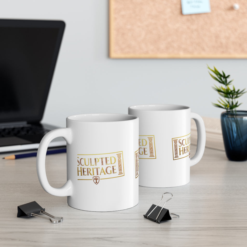 Sculpted Heritage 11oz Ceramic Mug — Vintage Gold Logo - Sculpted Heritage