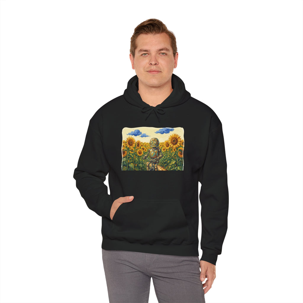 Heritage Hoodie — Vintage Robot in Sunflowers Graphic Sweatshirt - Sculpted Heritage