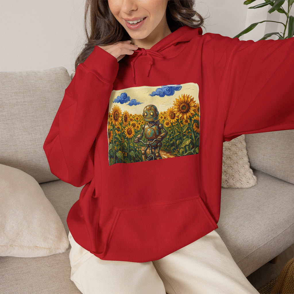 Heritage Hoodie — Vintage Robot in Sunflowers Graphic Sweatshirt - Sculpted Heritage