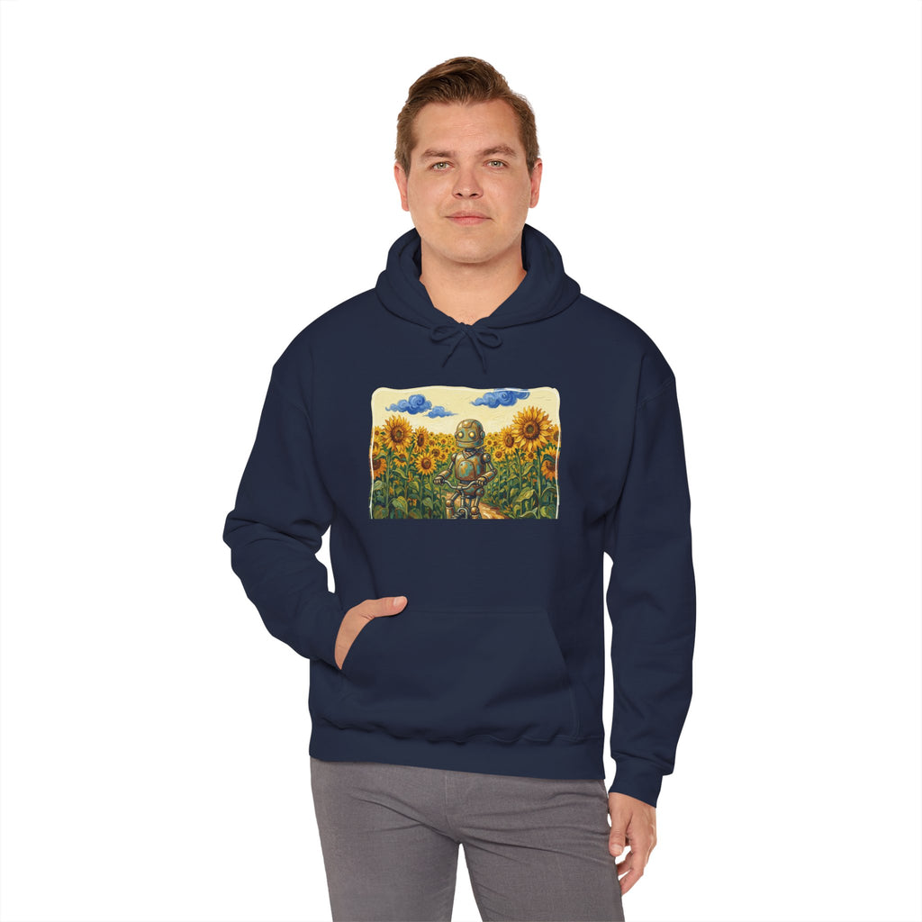 Heritage Hoodie — Vintage Robot in Sunflowers Graphic Sweatshirt - Sculpted Heritage
