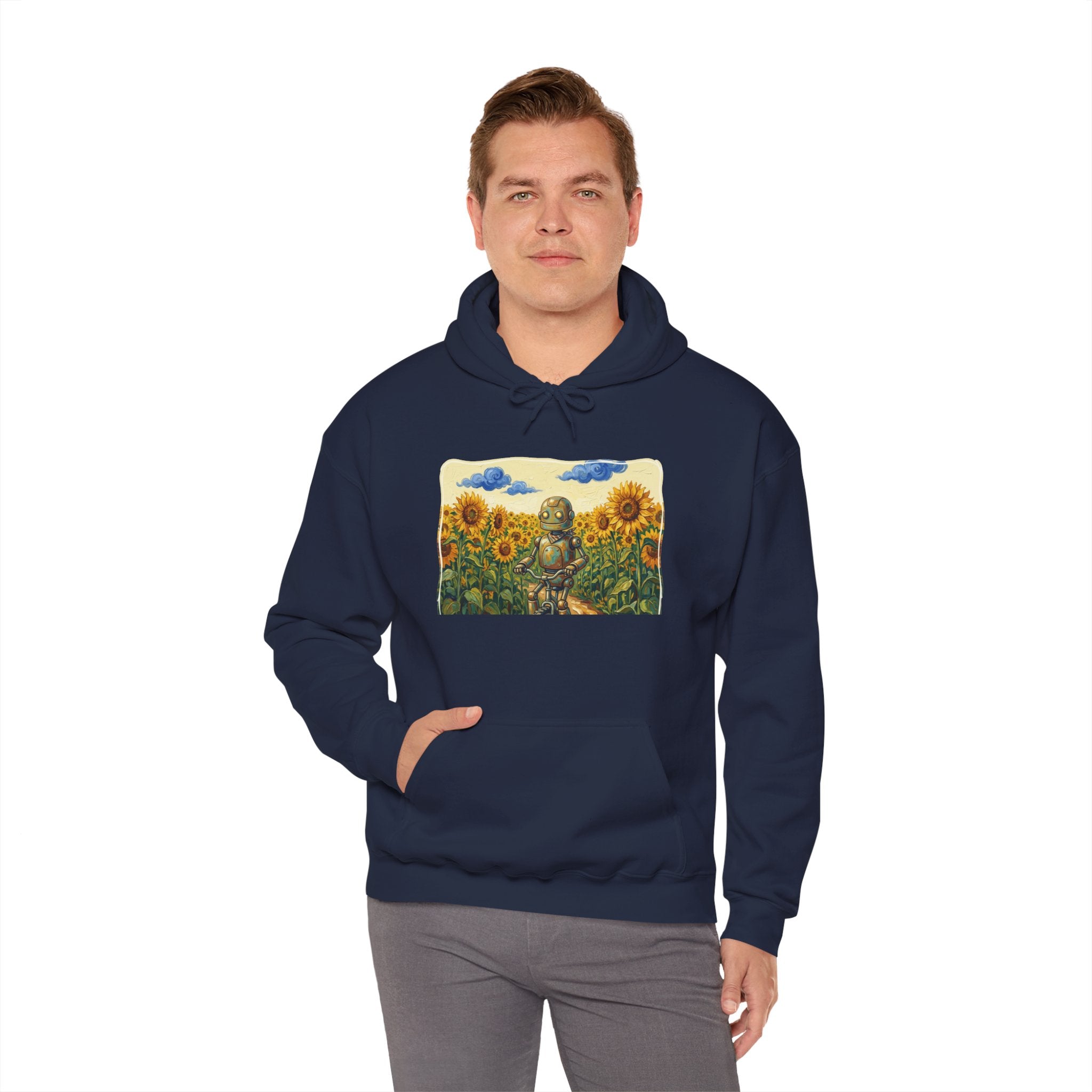 Heritage Hoodie — Vintage Robot in Sunflowers Graphic Sweatshirt - Sculpted Heritage
