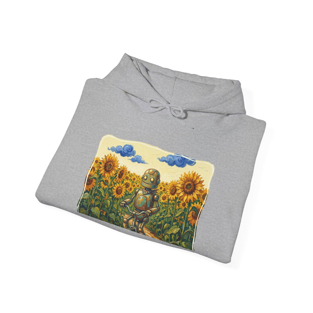 Heritage Hoodie — Vintage Robot in Sunflowers Graphic Sweatshirt - Sculpted Heritage