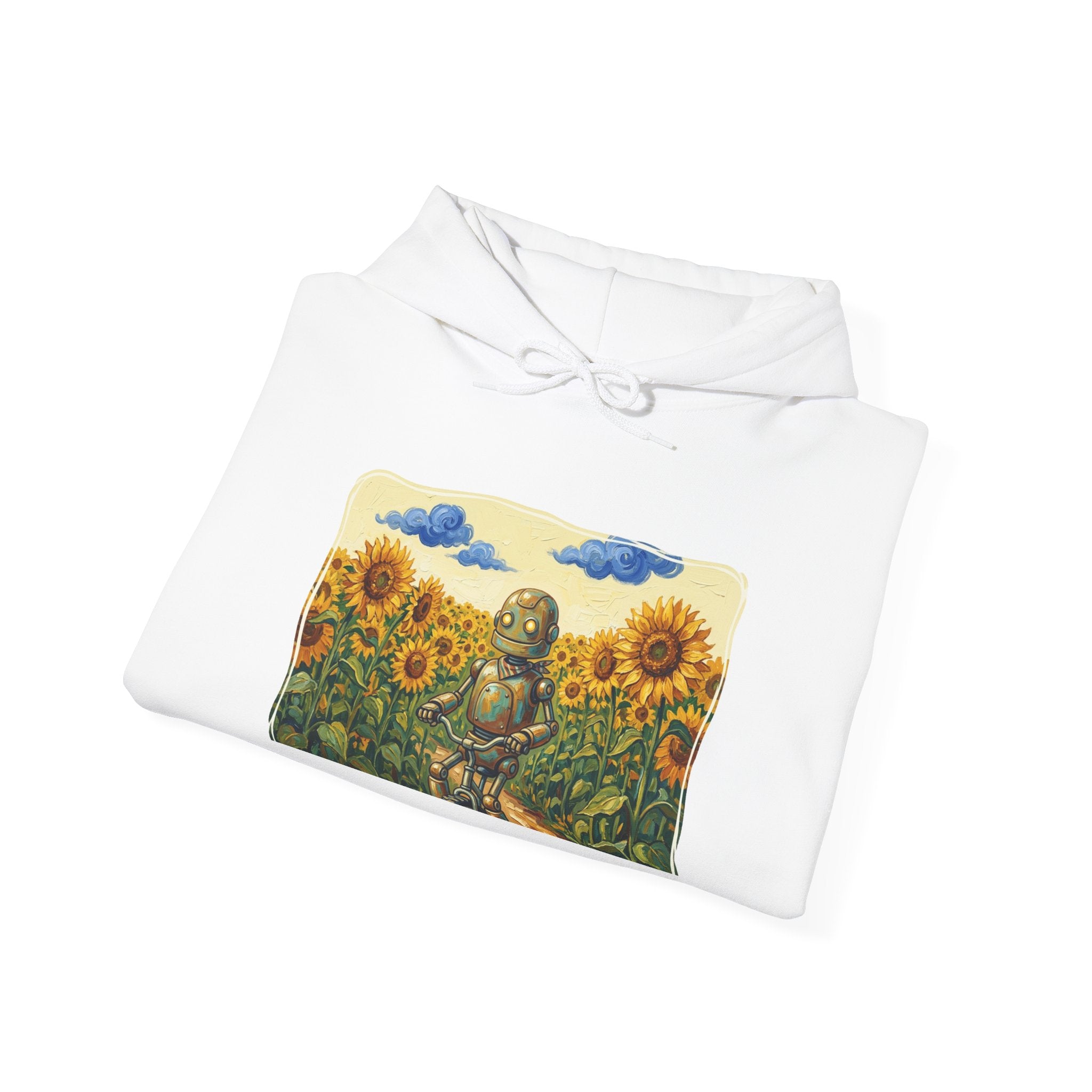 Heritage Hoodie — Vintage Robot in Sunflowers Graphic Sweatshirt - Sculpted Heritage