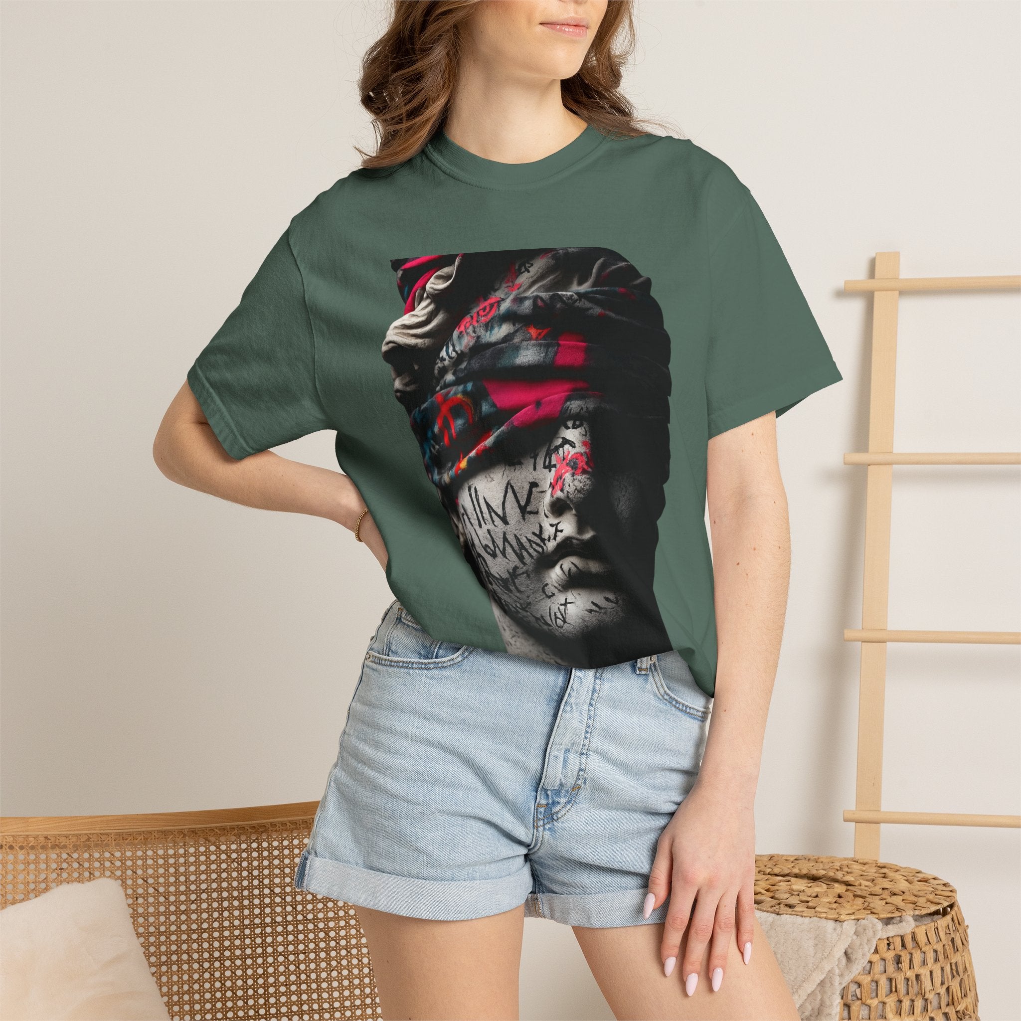 Sculpted Heritage T-Shirt — Street Art Blindfolded Bust Design - Sculpted Heritage
