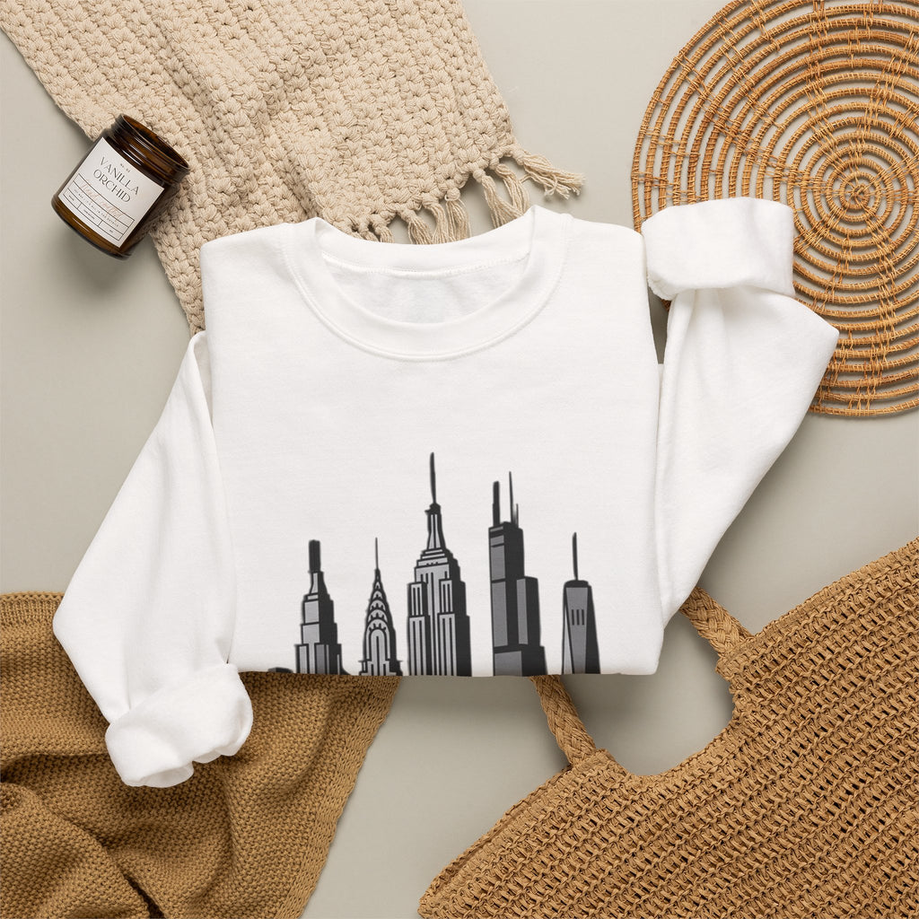 Sculpted Heritage Sweatshirt — Monochrome Urban Skyline Graphic - Sculpted Heritage