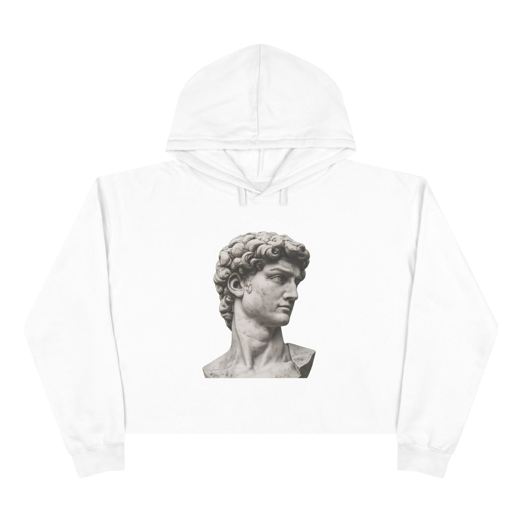 Cropped Hoodie with Michelangelo David Bust Print — Minimalist Artwear - Sculpted Heritage