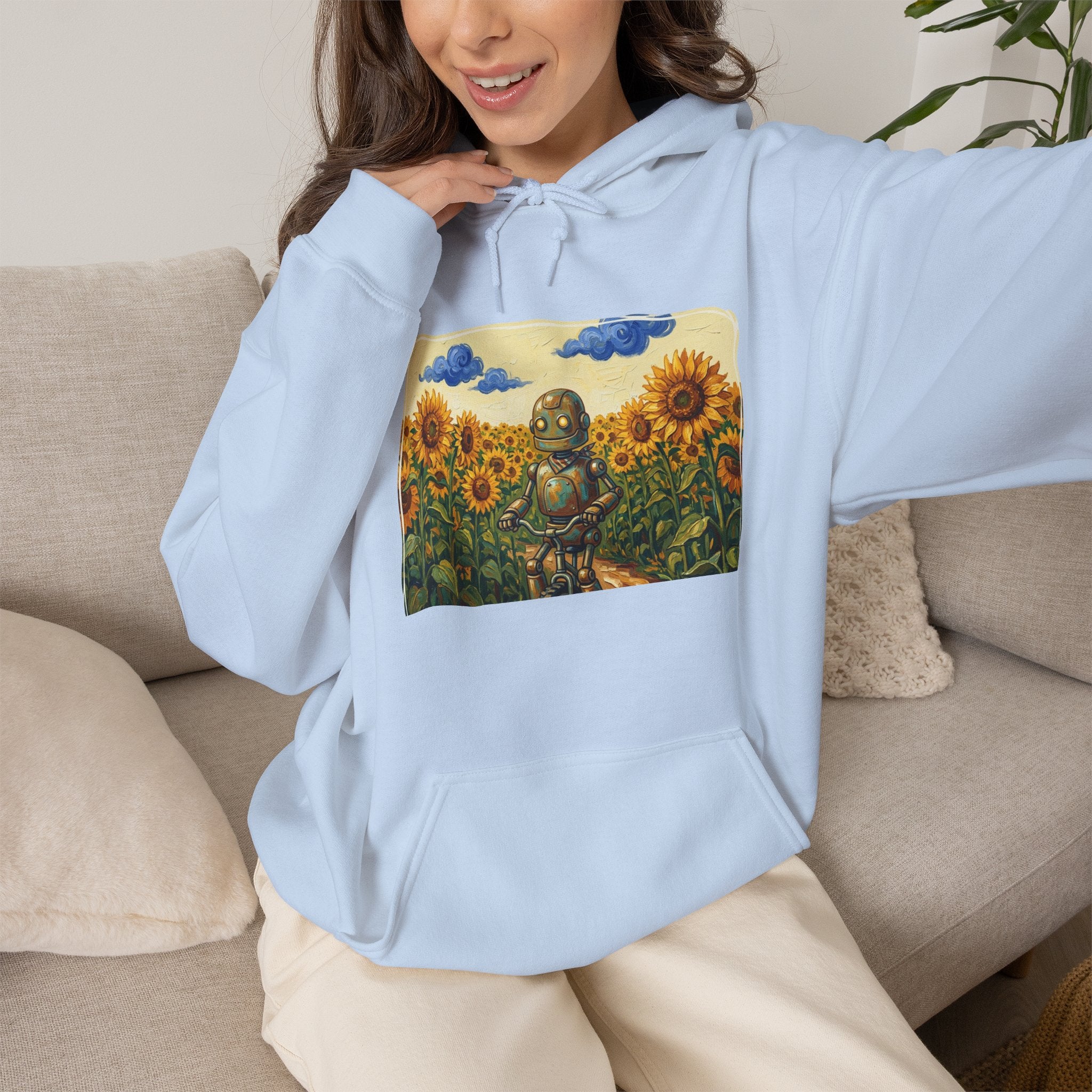 Heritage Hoodie — Vintage Robot in Sunflowers Graphic Sweatshirt - Sculpted Heritage